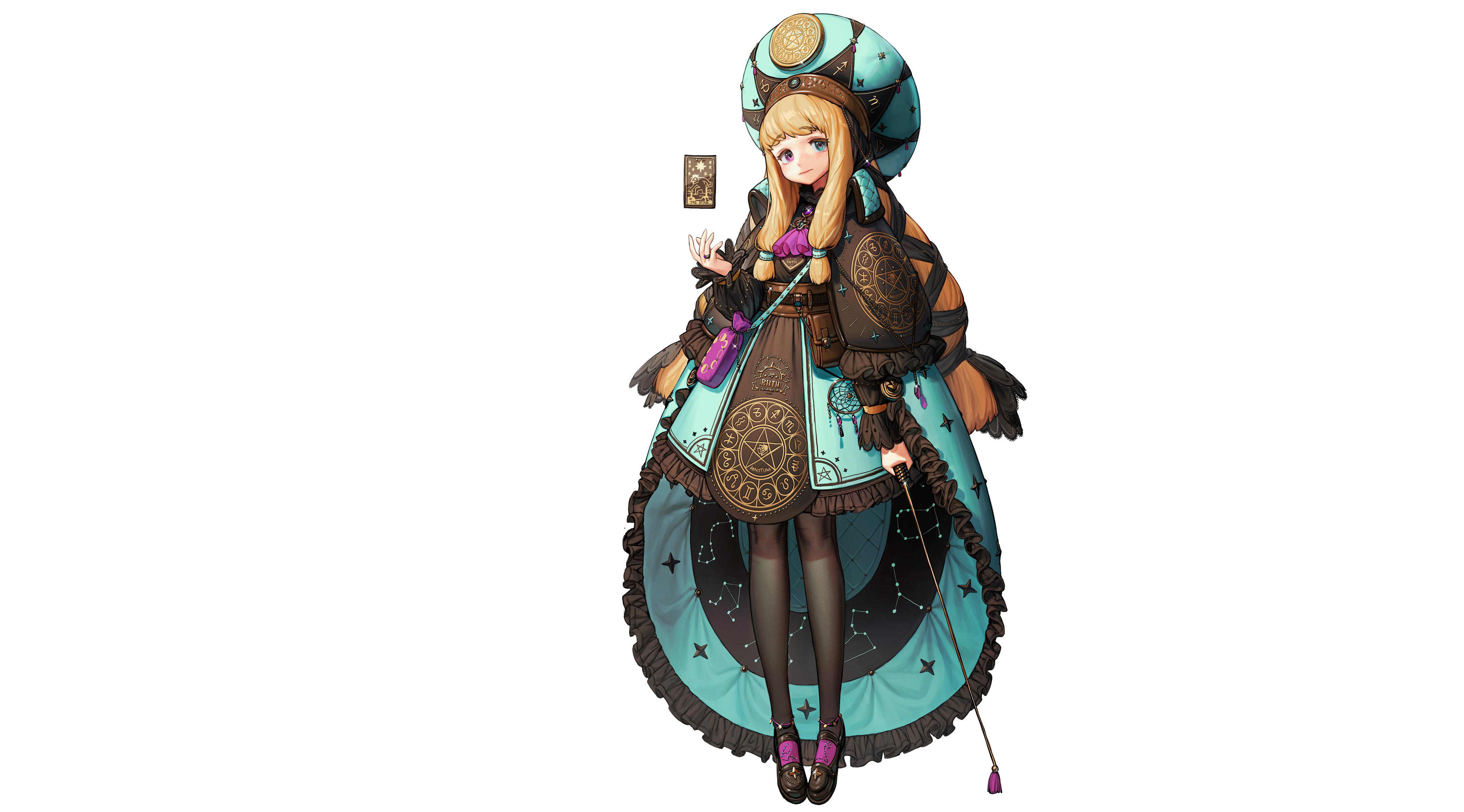 Girl with tarot cards and staff HD Wallpaper