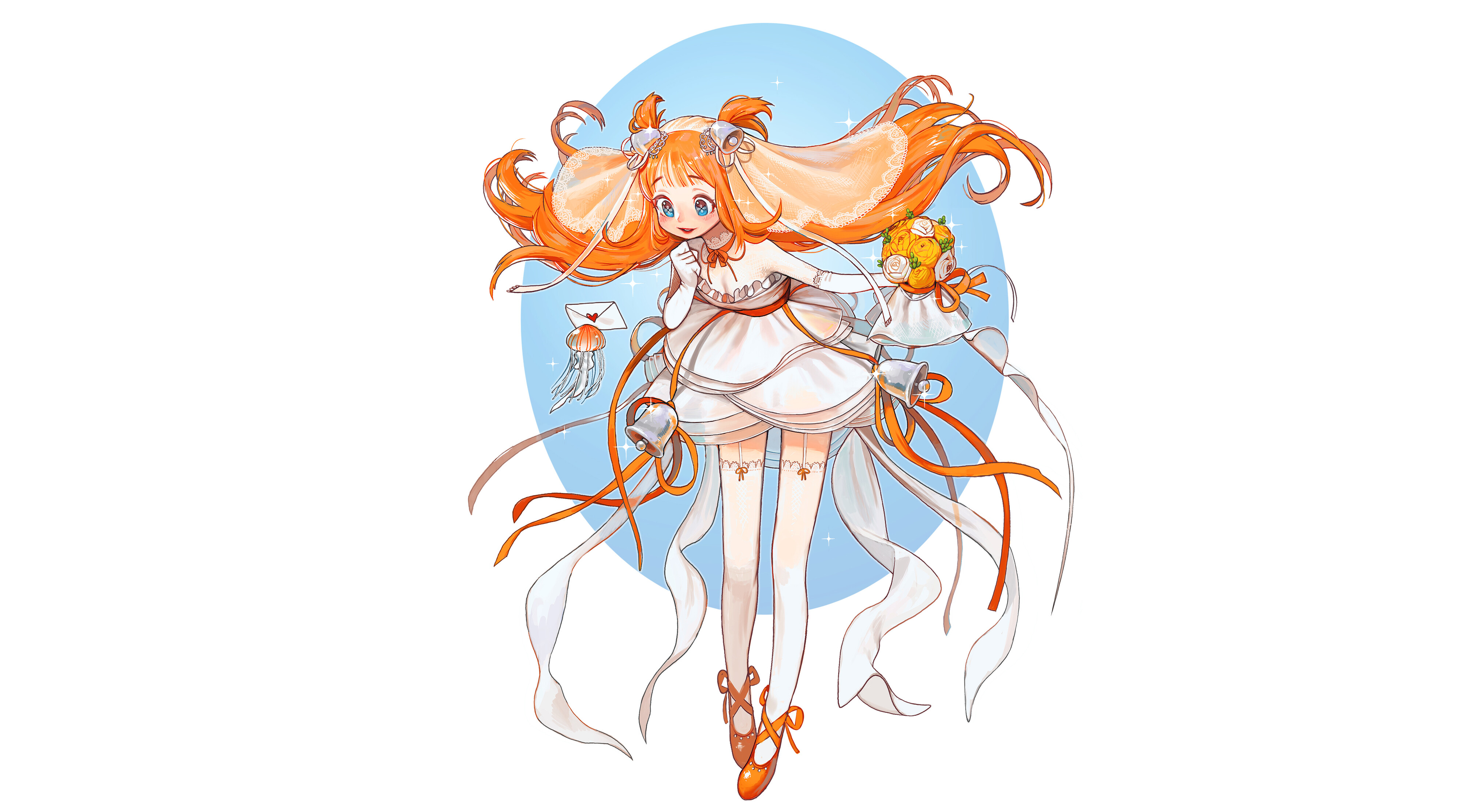 Girl with orange hair and wedding dress 4K HD Wallpaper