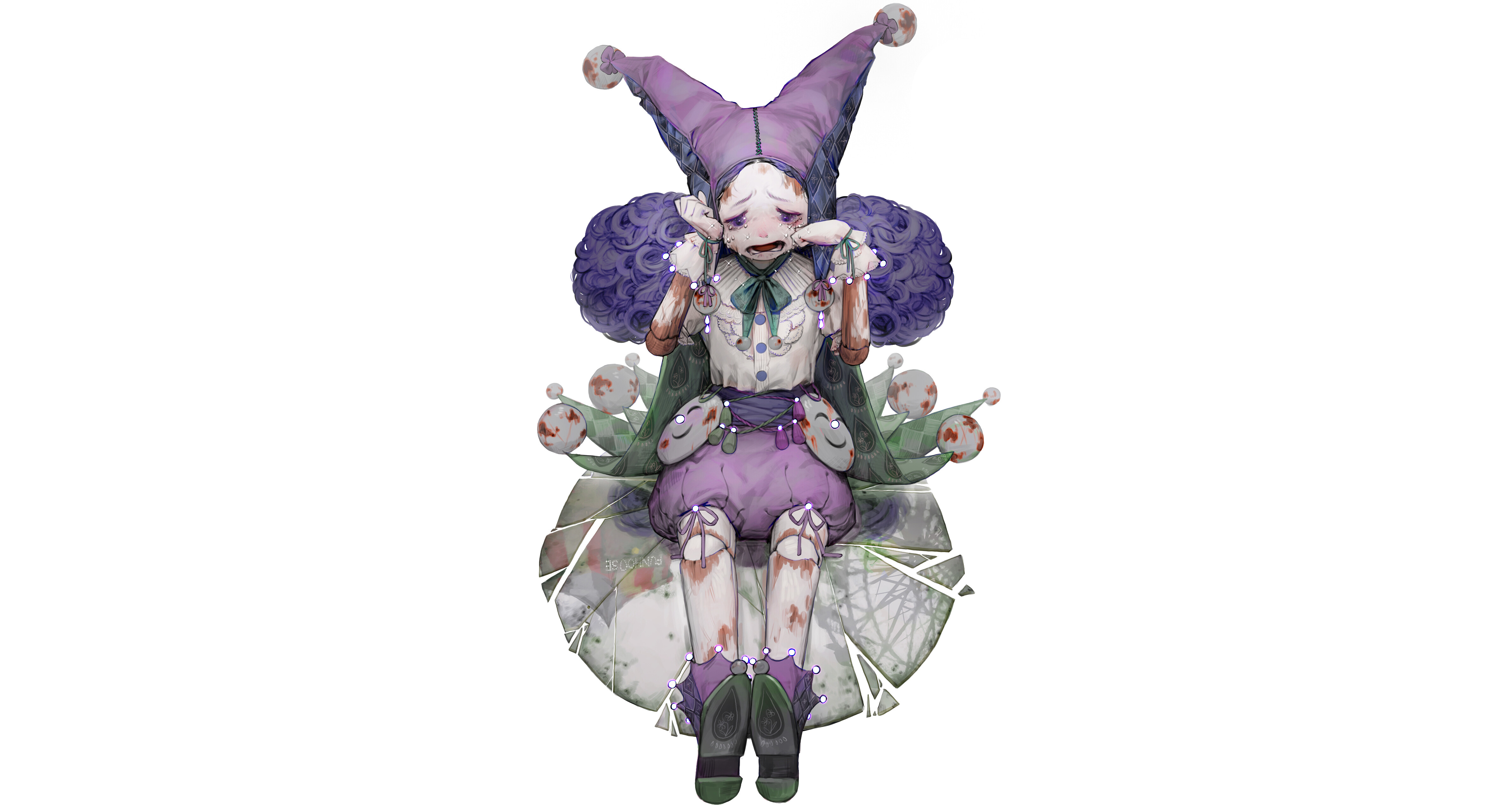 A sad clown doll sitting on a broken platform HD Wallpaper