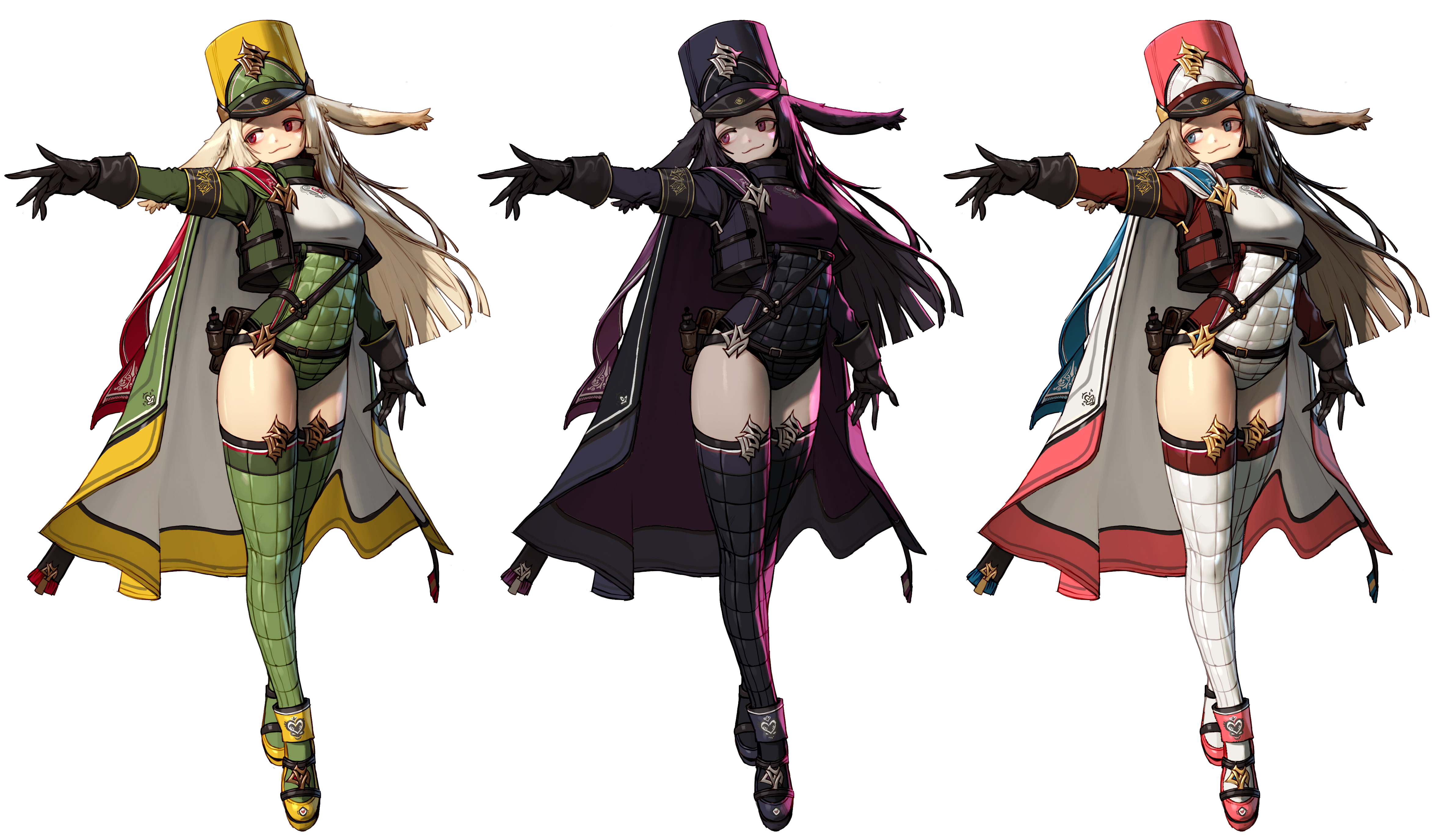 Three anime girls in military-style outfits HD Wallpaper