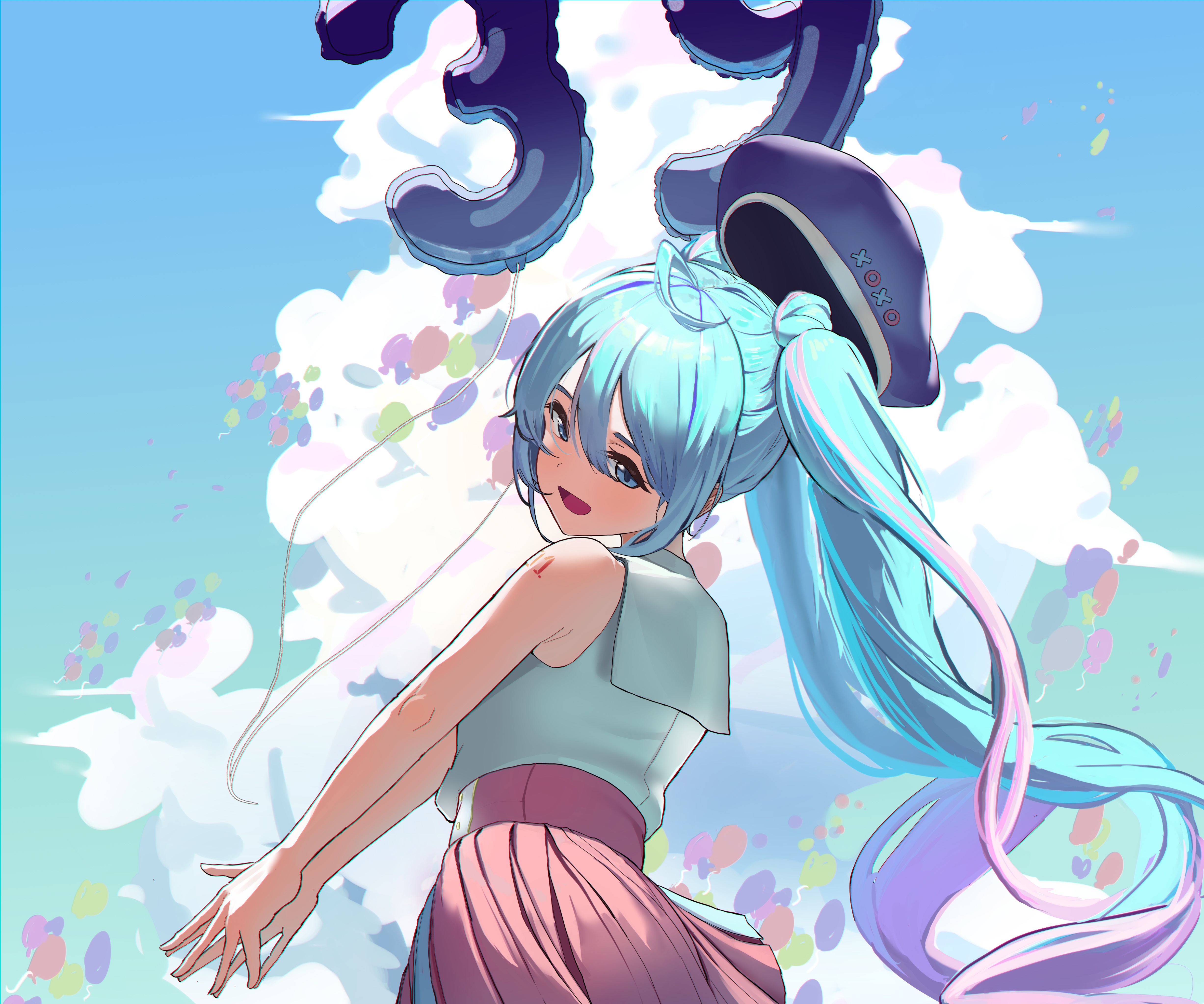 Hatsune Miku from Vocaloid with Balloons HD Wallpaper