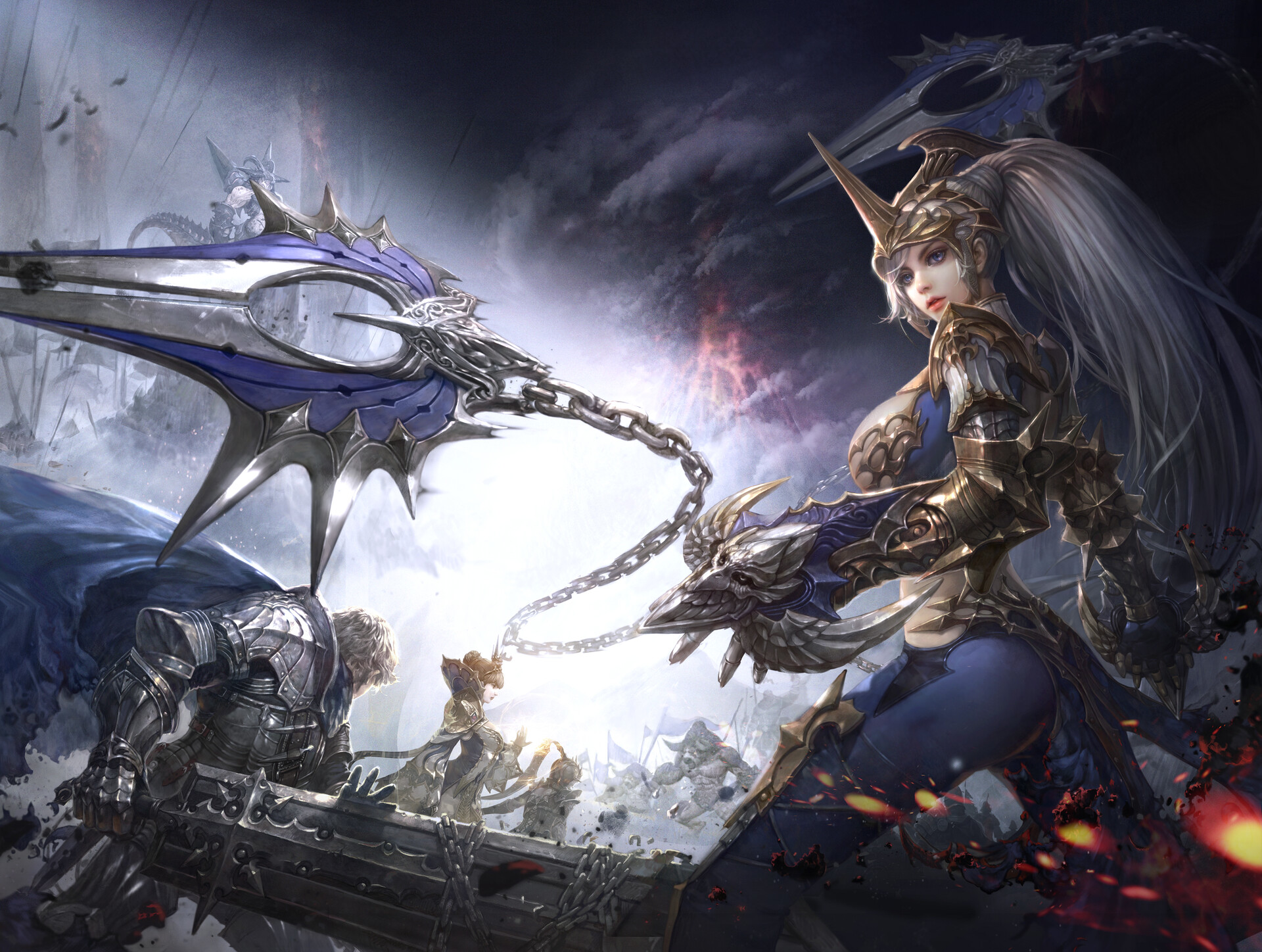 Fantasy Battle with Knights and Warrior Woman HD Wallpaper