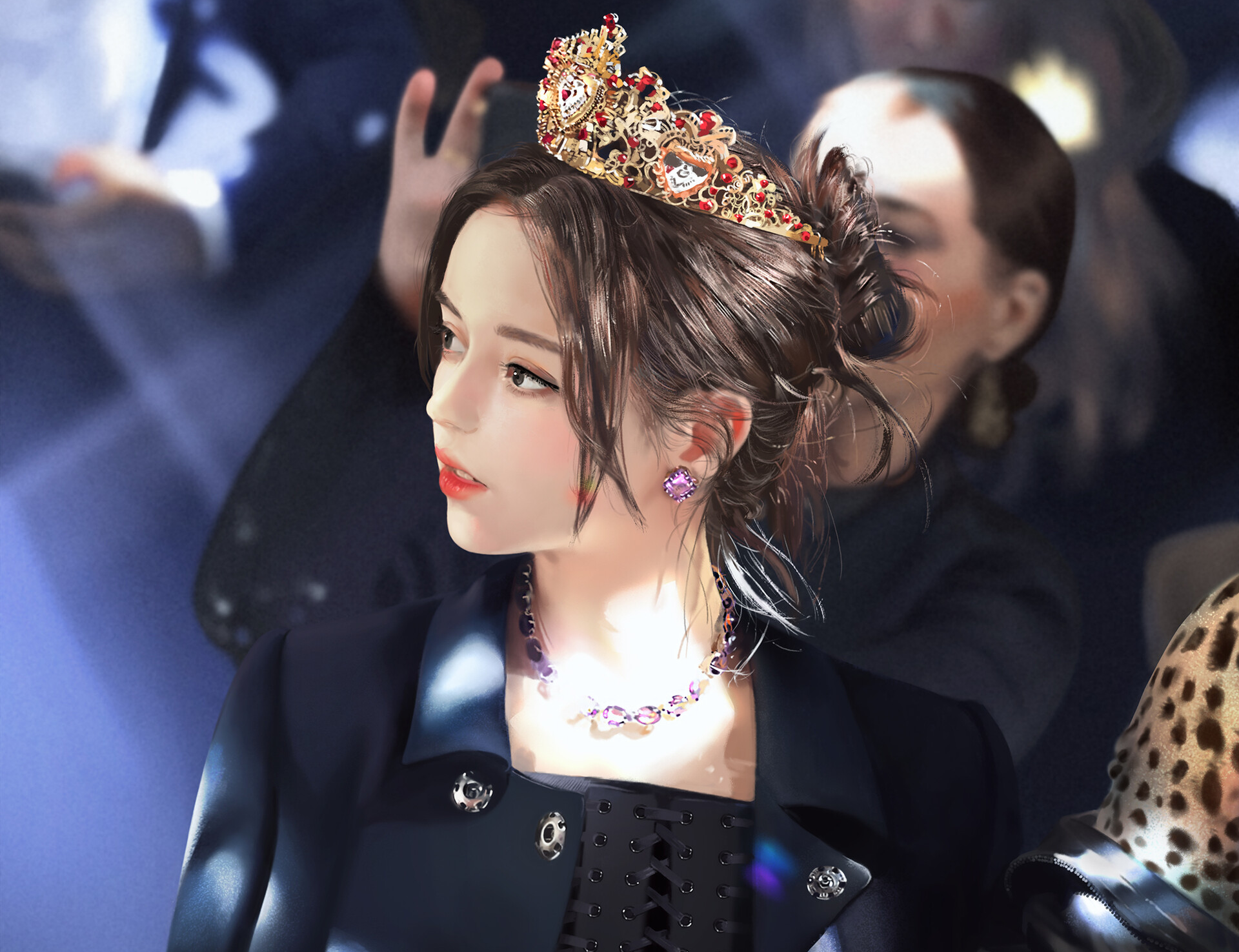 Woman with crown and jewelry HD Wallpaper