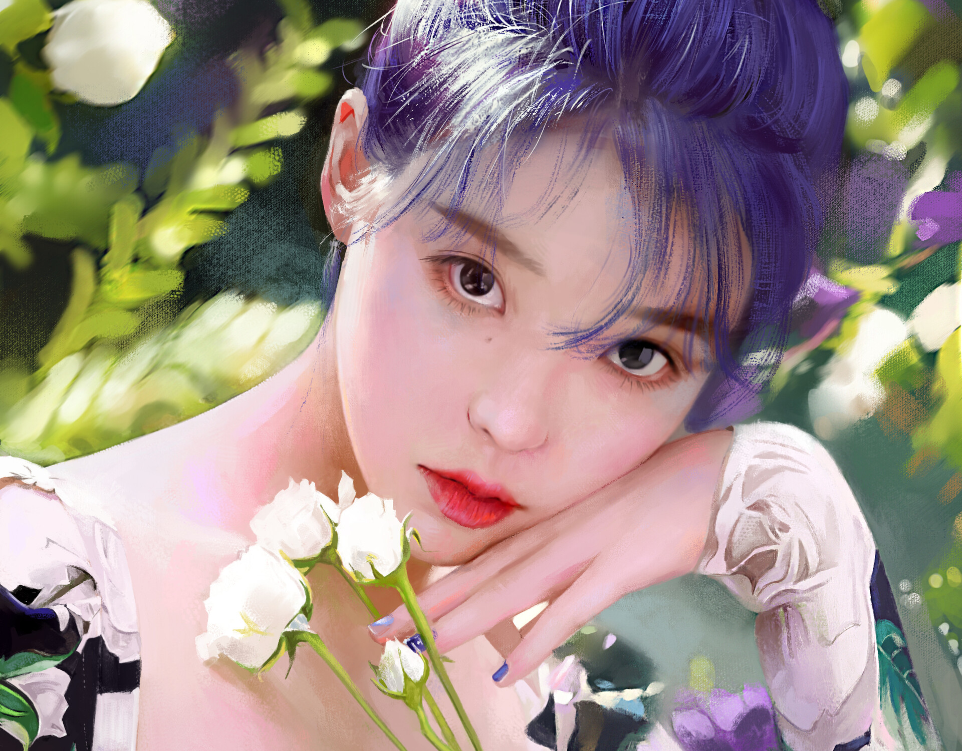 IU with white roses HD Wallpaper