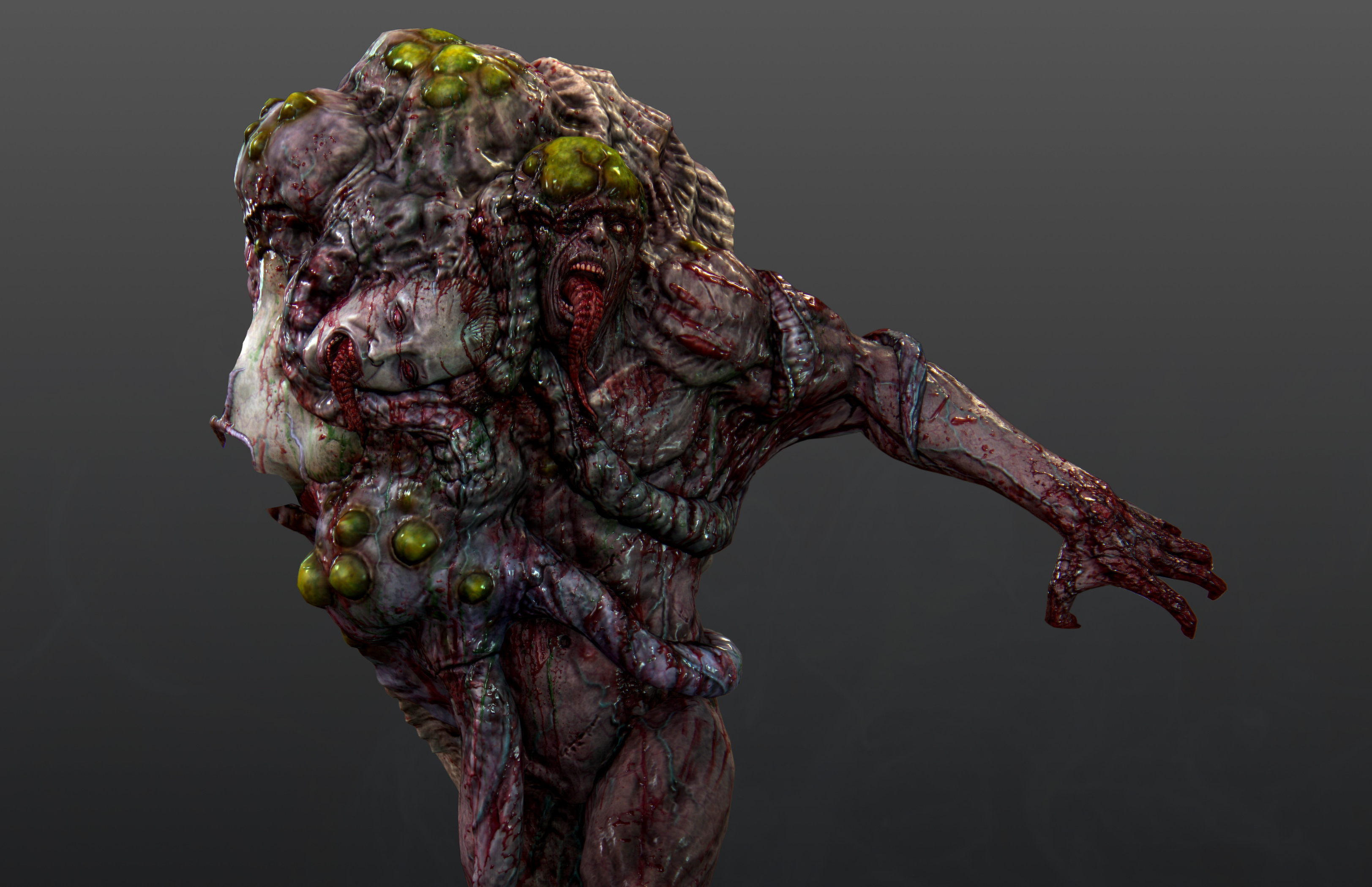 Horrific mutated creature with multiple heads and growths HD Wallpaper