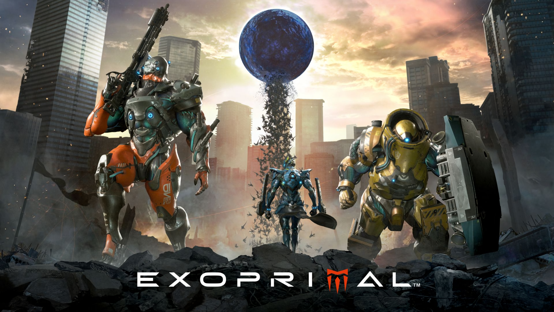 Exoprimal game art with three exosuit characters HD Wallpaper
