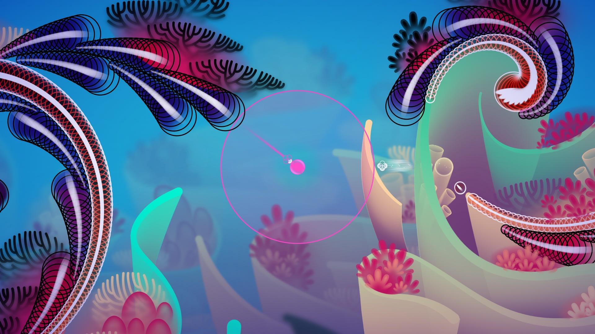Abstract underwater scene with pink orb and coral HD Wallpaper