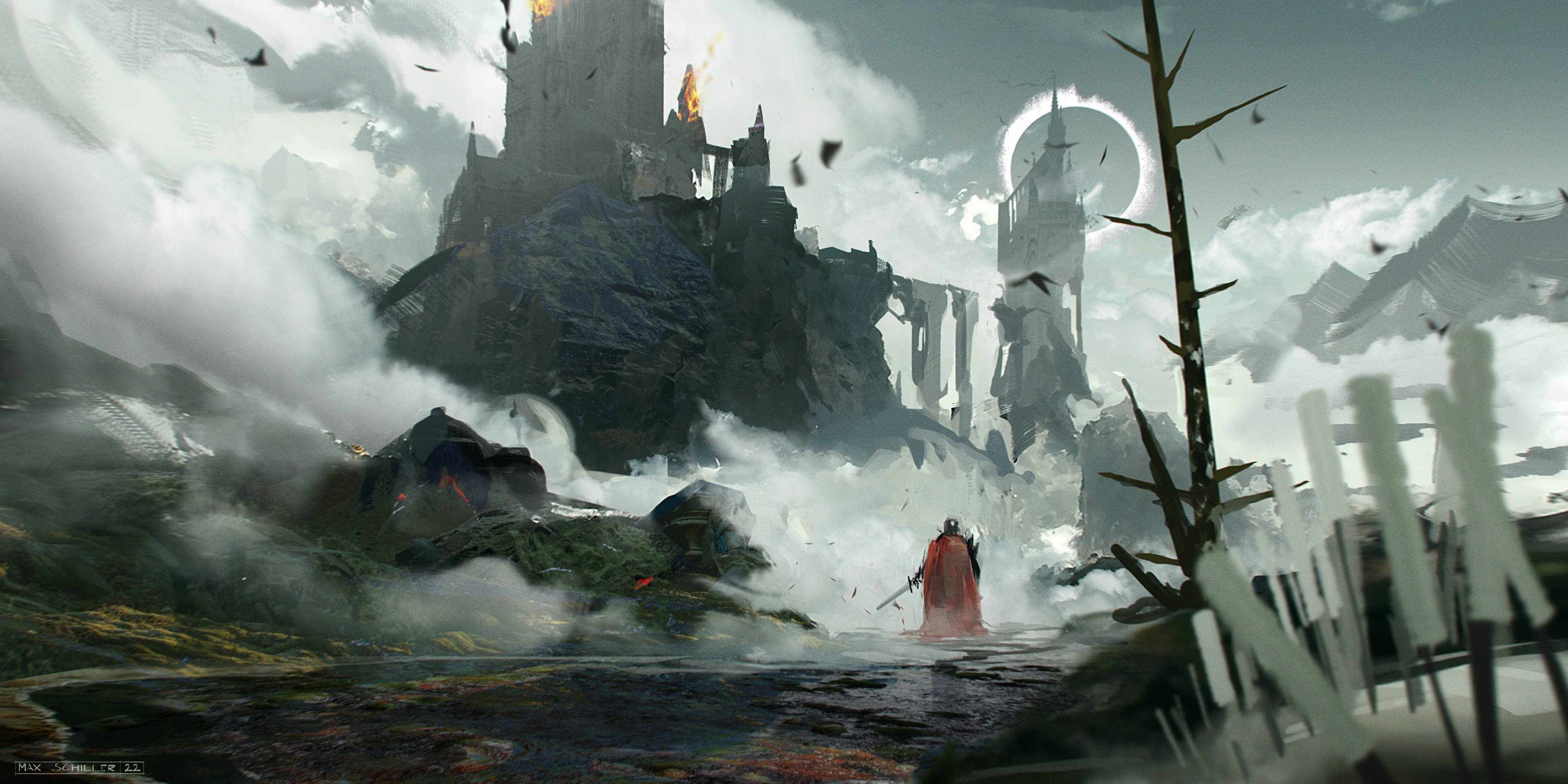 Knight in red cloak in Elden Ring landscape HD Wallpaper
