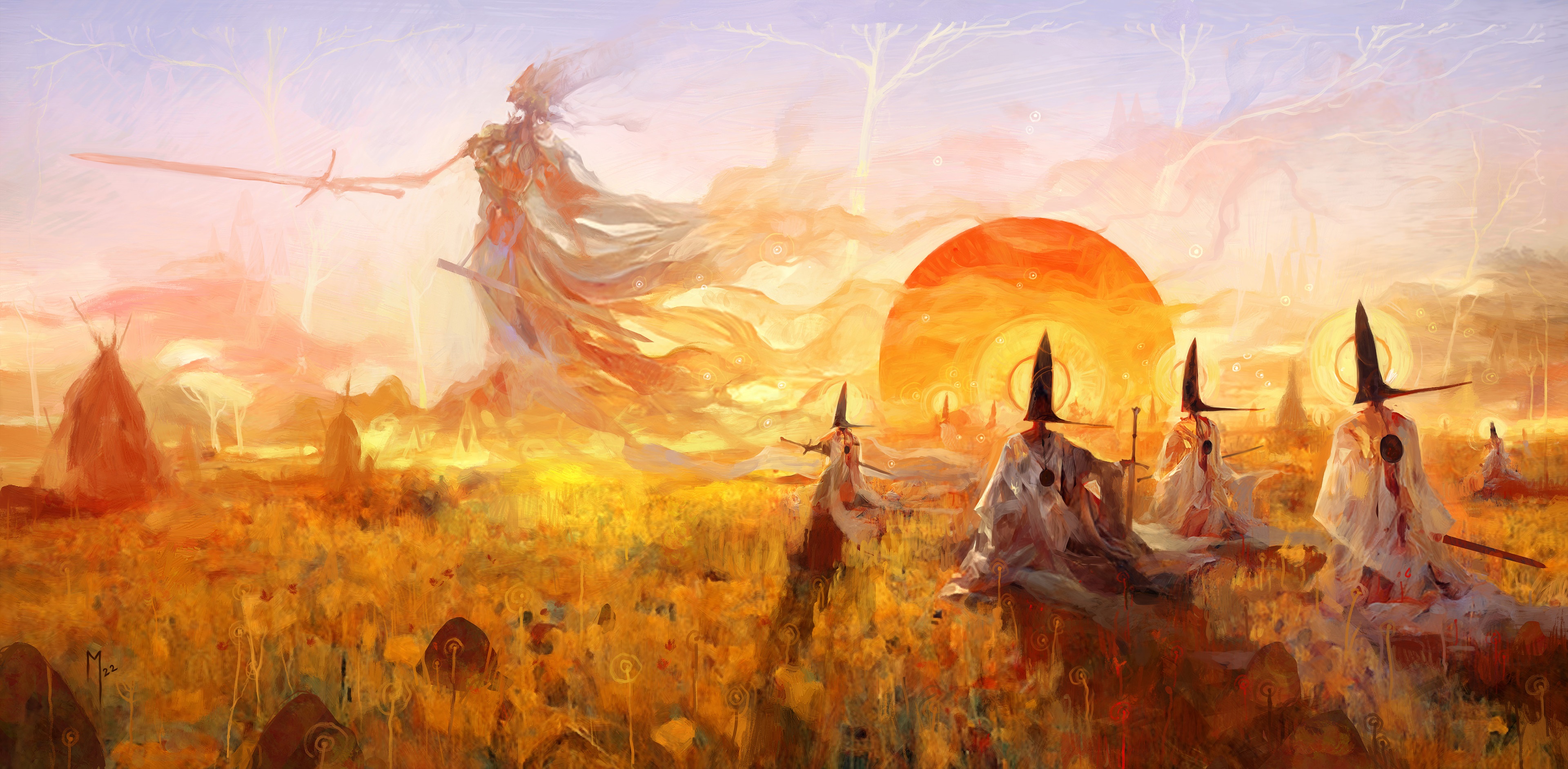 Elden Ring characters in a field HD Wallpaper