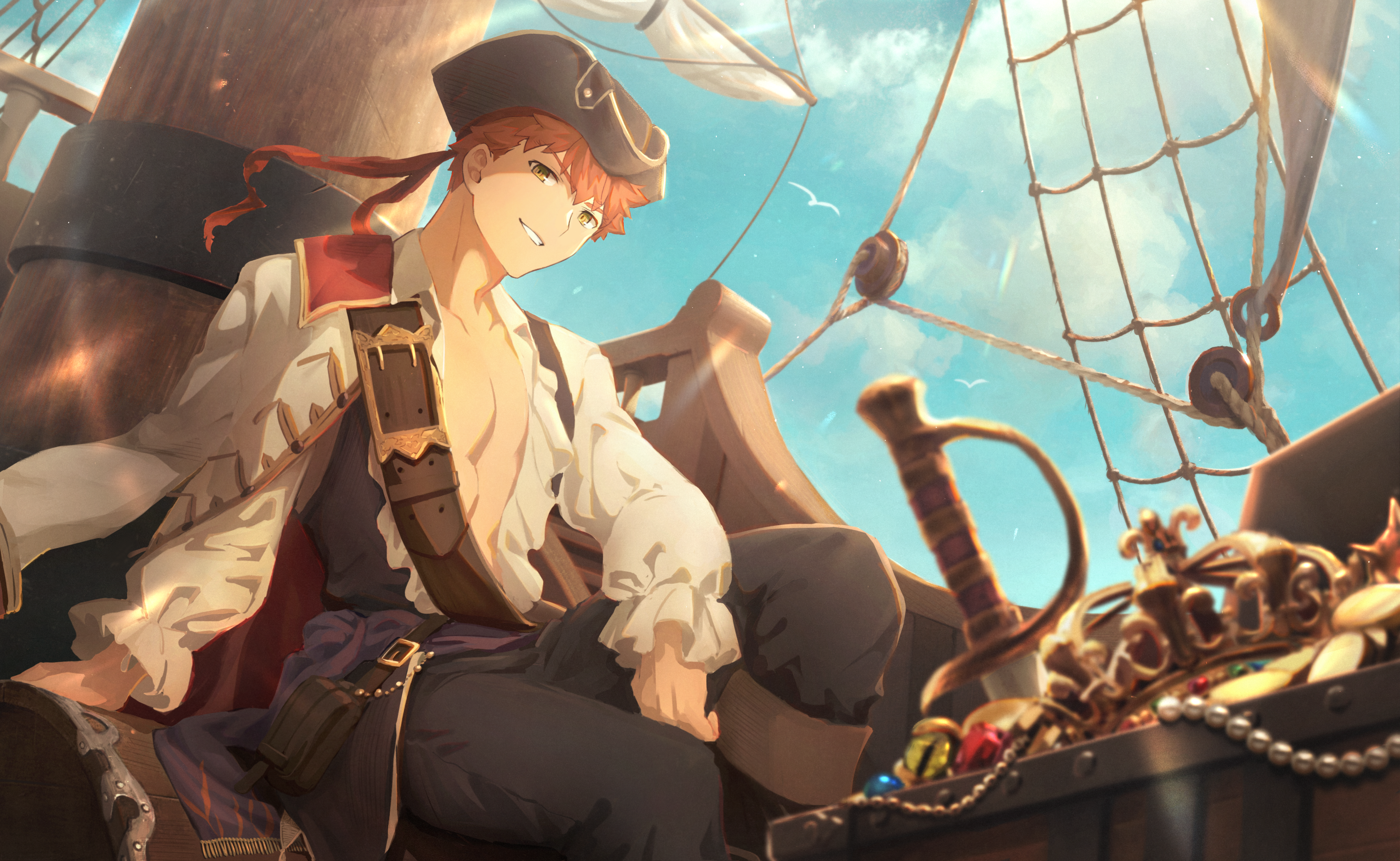 Sengo Muramasa from Fate/Grand Order on a pirate ship HD Wallpaper