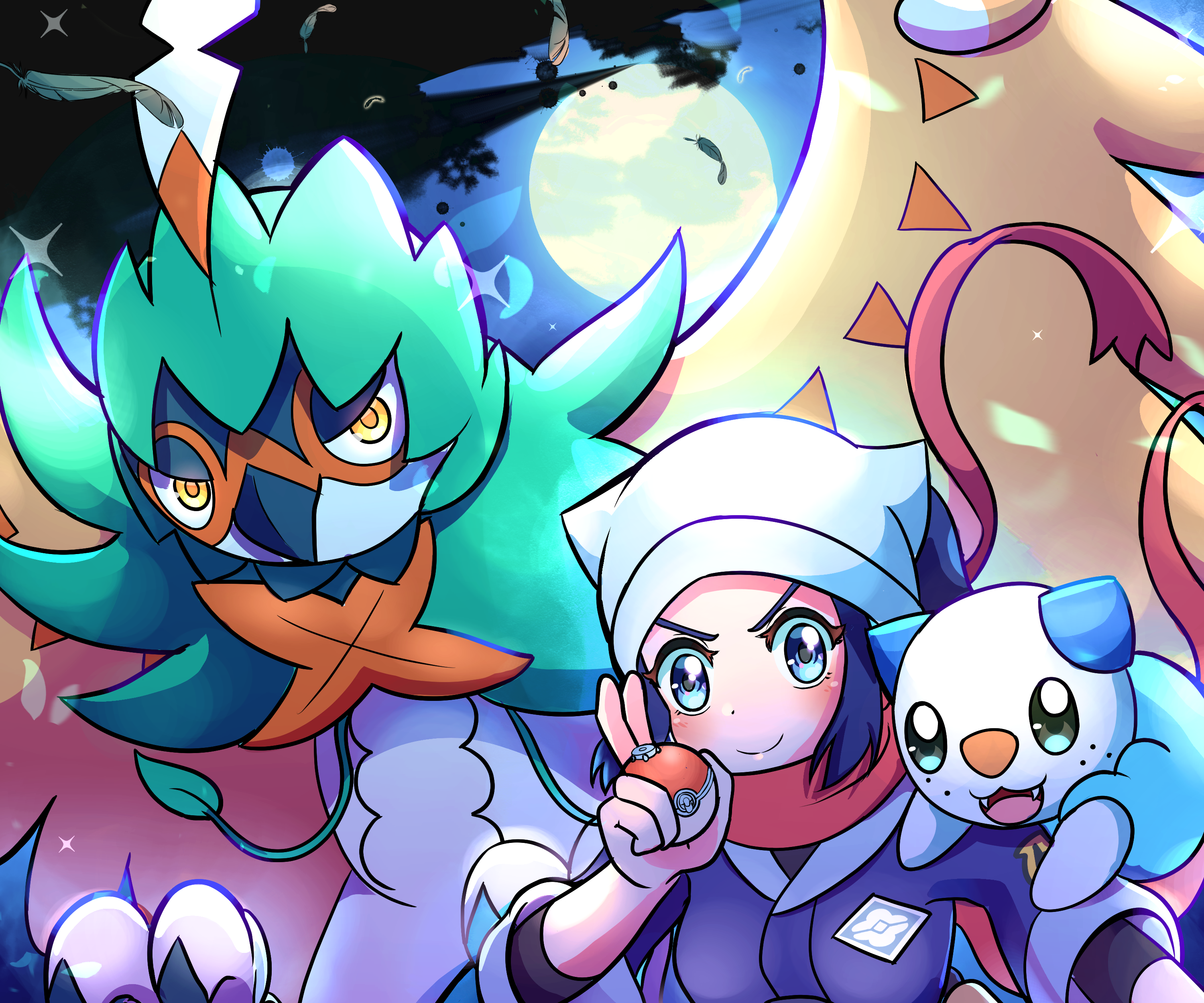 Decidueye, Akari, and Oshawott from Pokémon Legends: Arceus HD Wallpaper