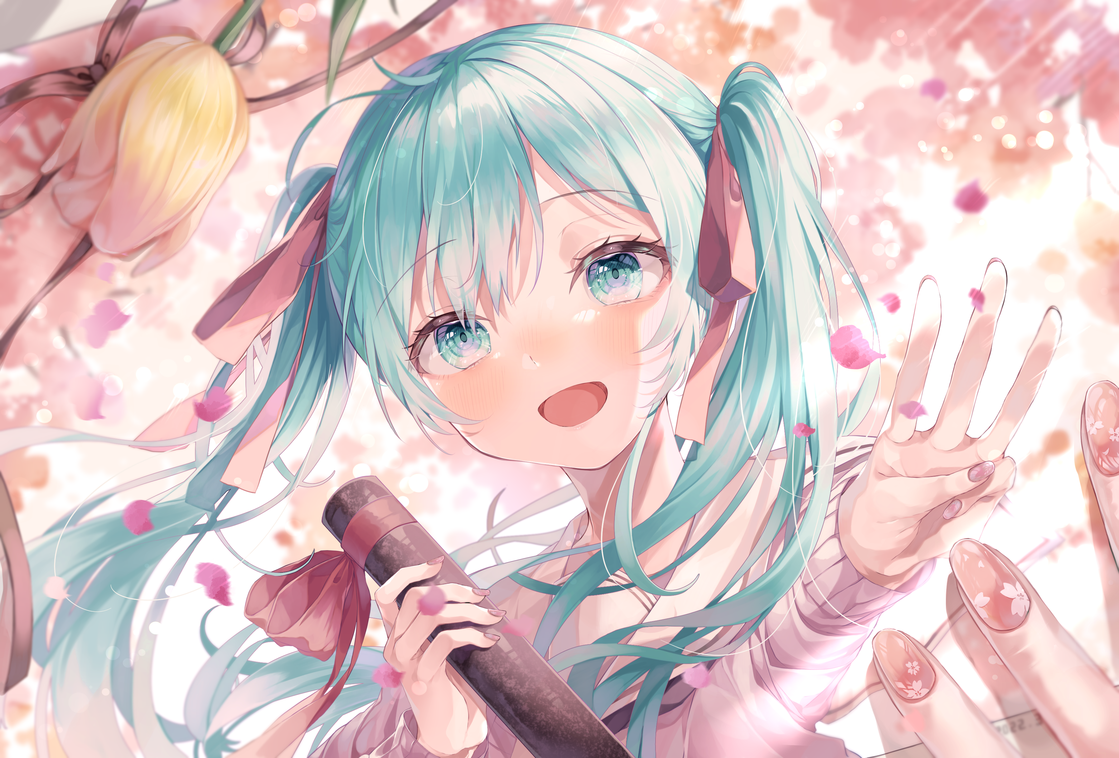 Hatsune Miku with Cherry Blossoms HD Wallpaper