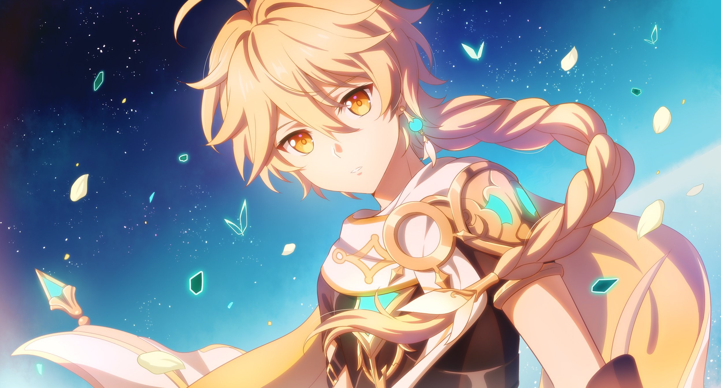 Aether from Genshin Impact in a starry sky HD Wallpaper