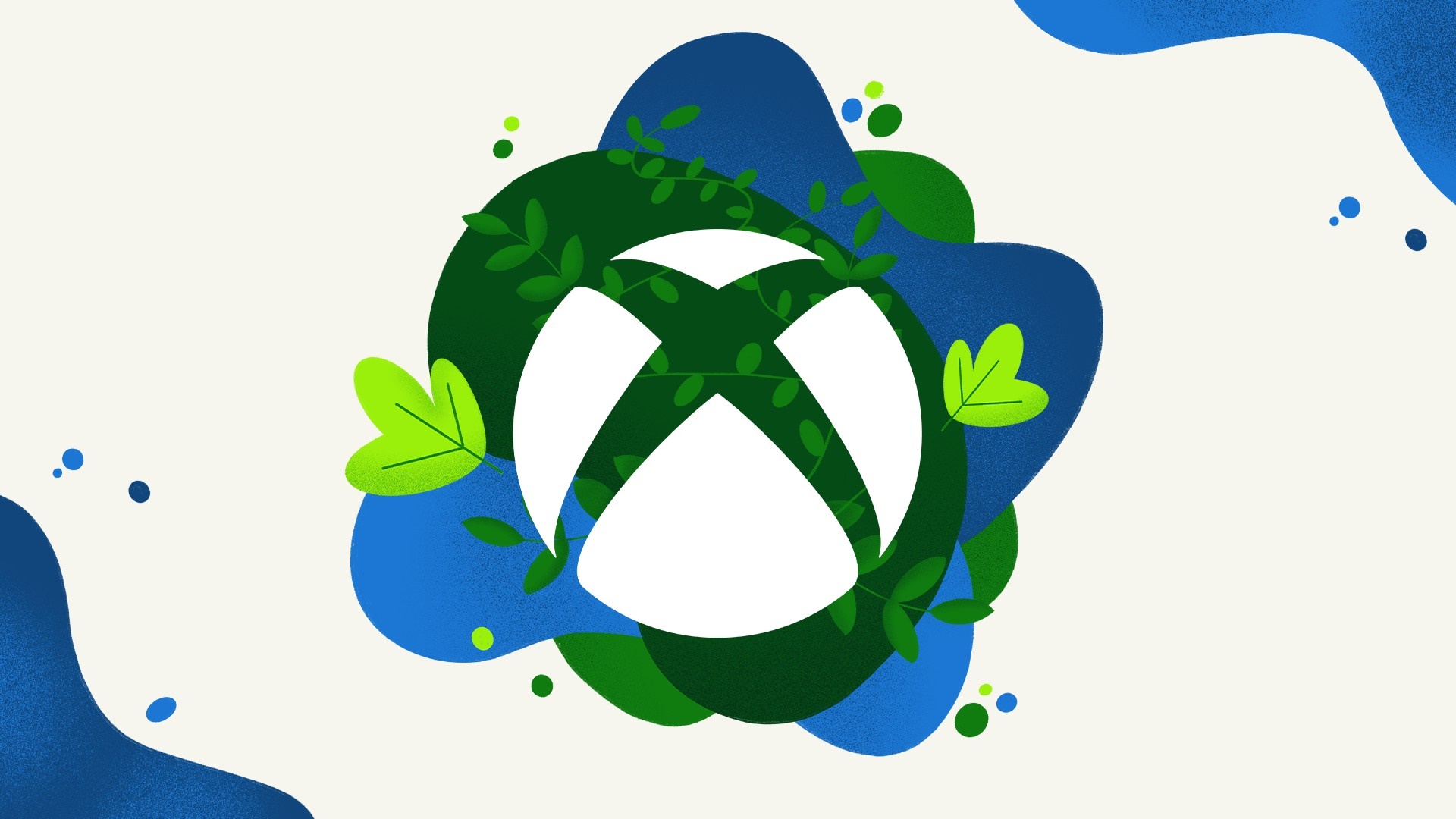 Xbox logo with green leaves and blue shapes HD Wallpaper