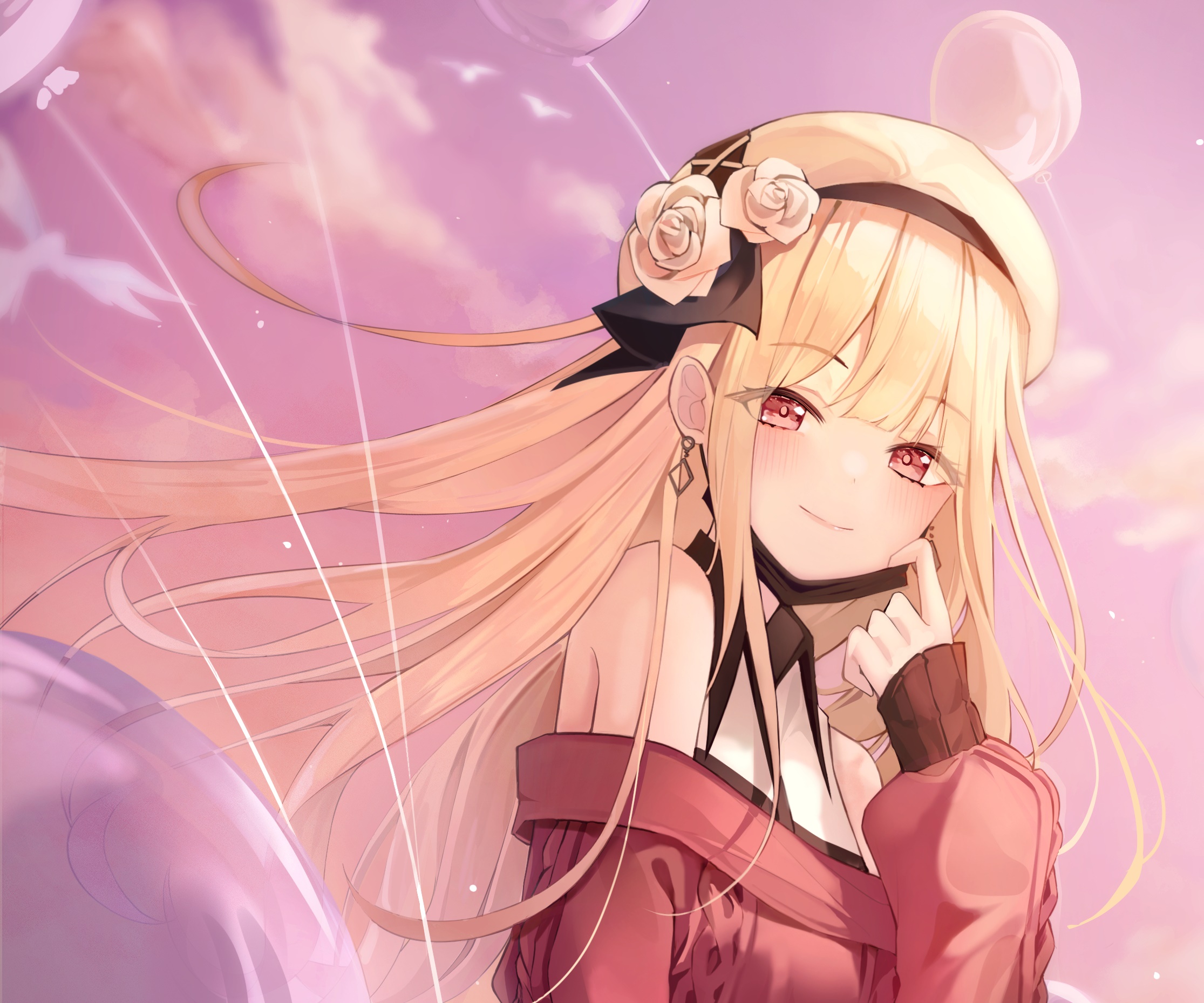 Anime girl with blonde hair and red eyes HD Wallpaper