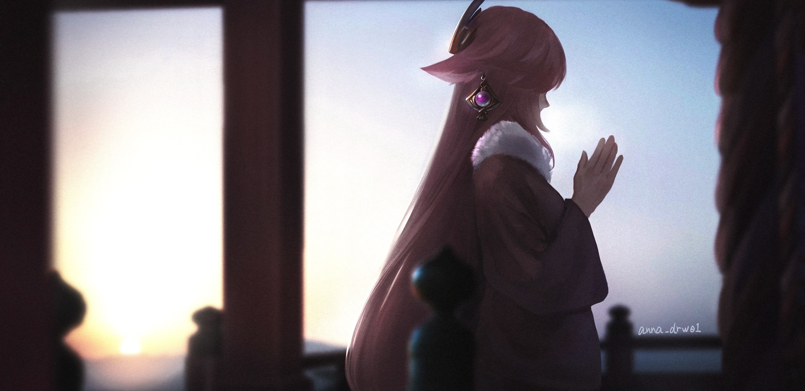 Yae Miko from Genshin Impact praying at sunrise HD Wallpaper