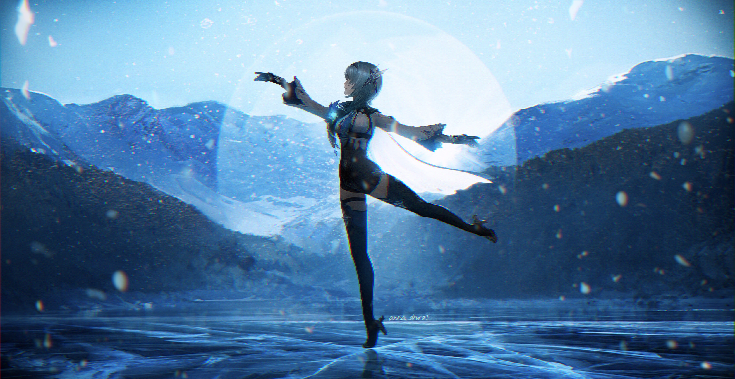 Eula from Genshin Impact dancing on ice HD Wallpaper
