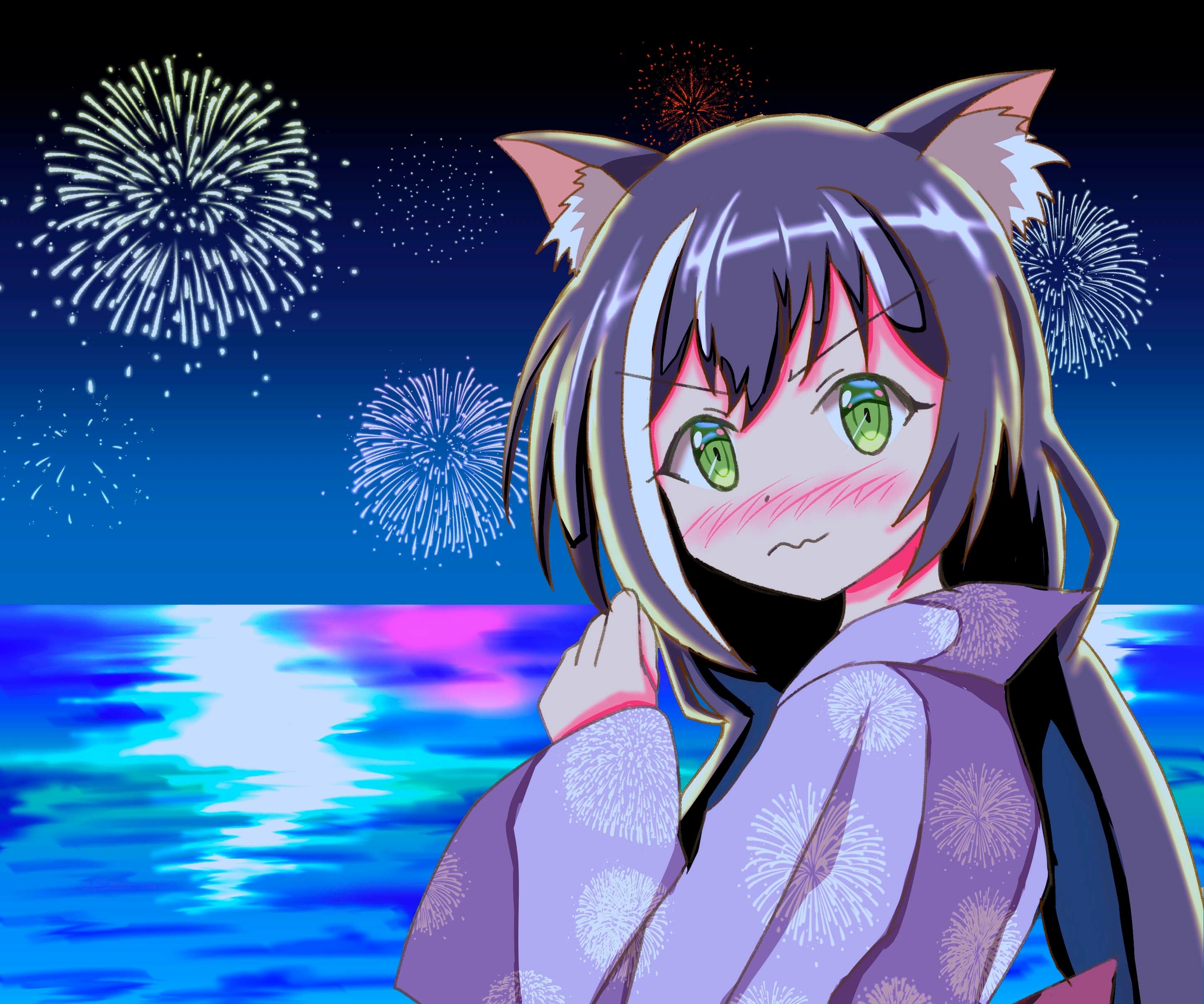 Karyl Momochi from Princess Connect! Re:Dive at a fireworks display HD Wallpaper