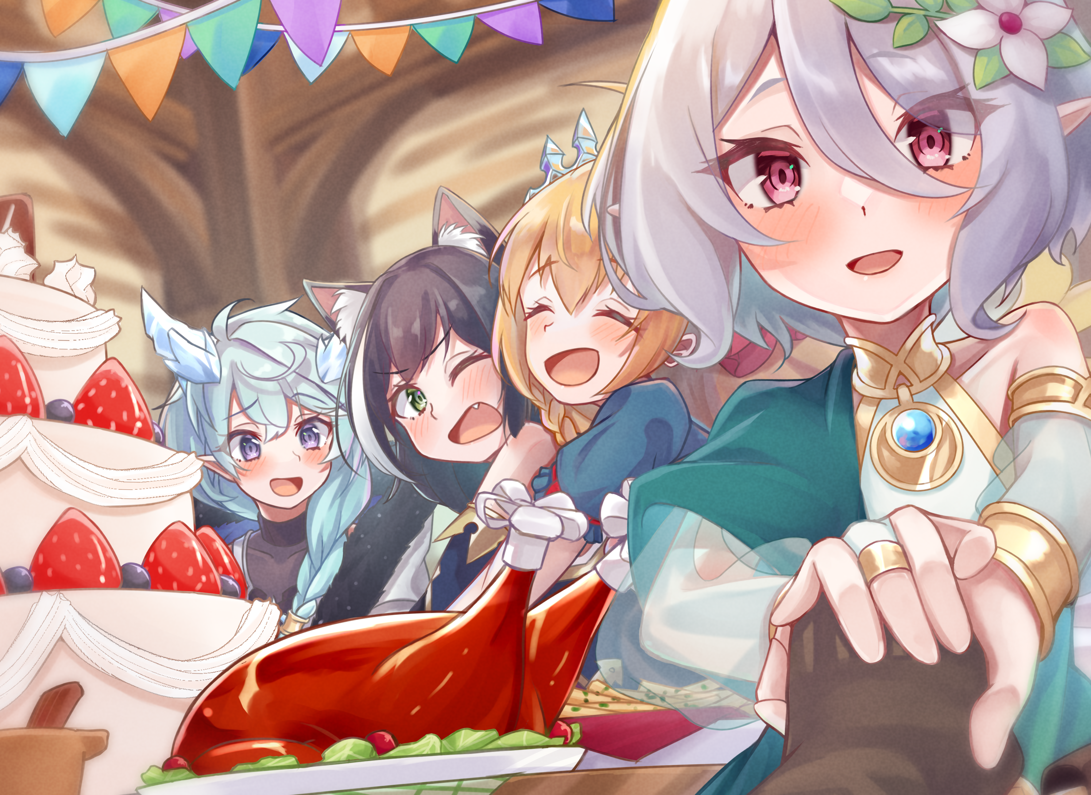 Princess Connect! Re:Dive characters at a feast HD Wallpaper