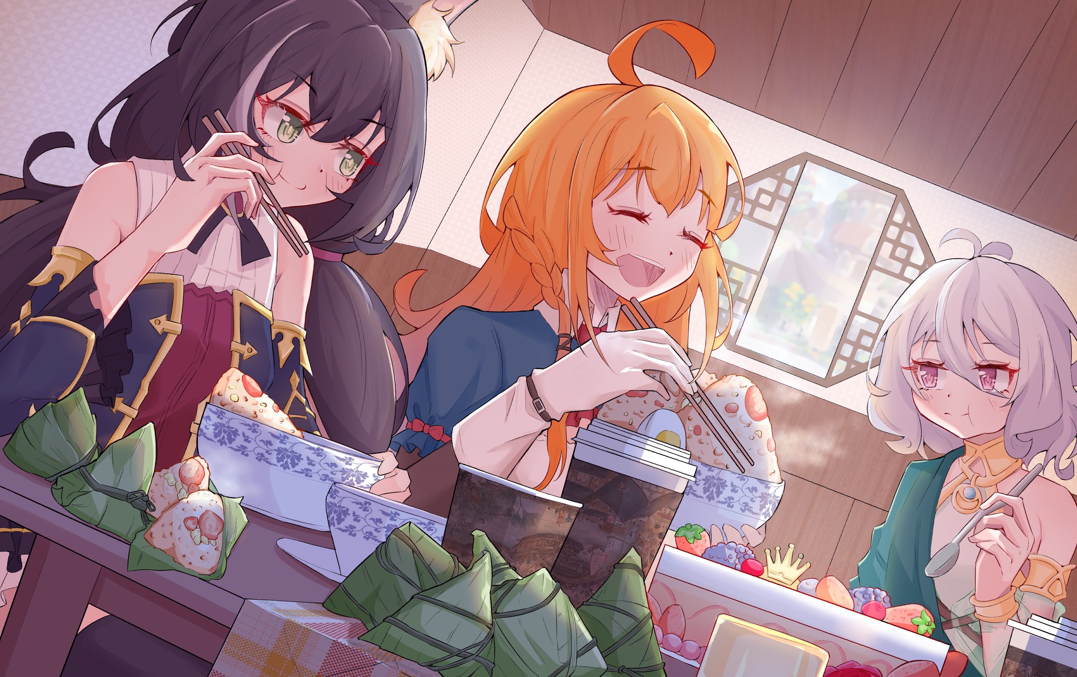 Karyl, Kokoro, and Pecorine from Princess Connect! Re:Dive eating HD Wallpaper