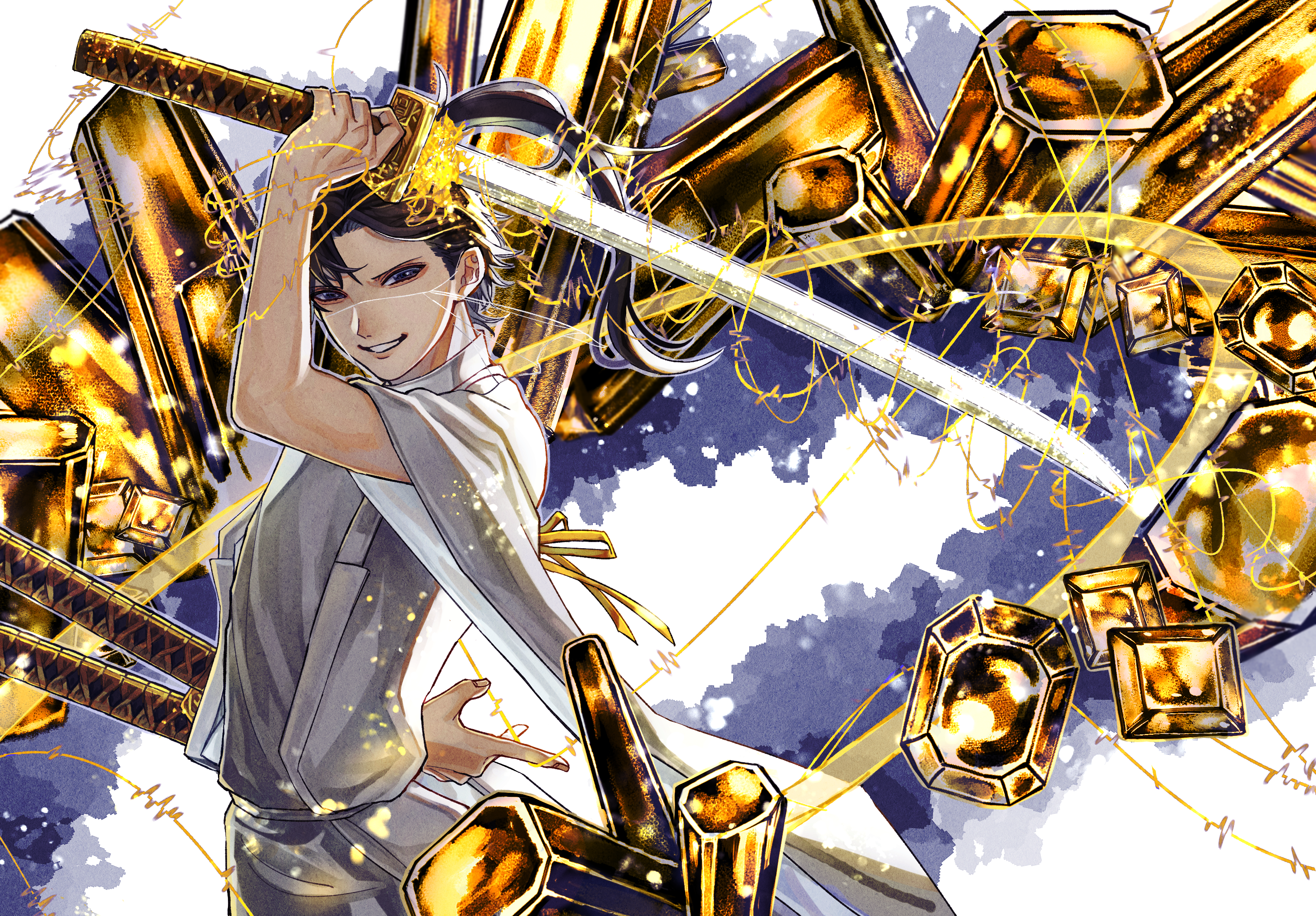 Man with sword and gold gems HD Wallpaper