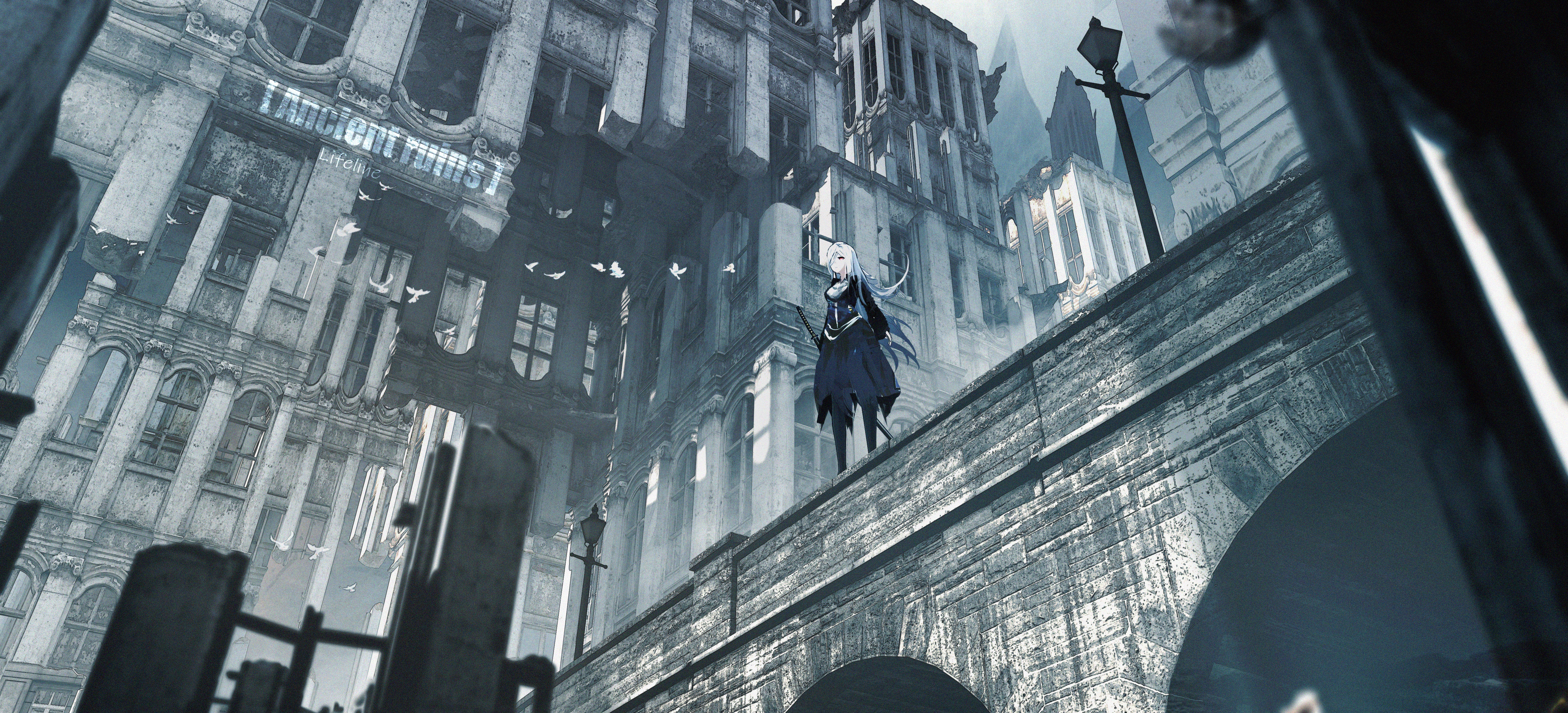 Girl in Ancient Ruins 4K HD Wallpaper