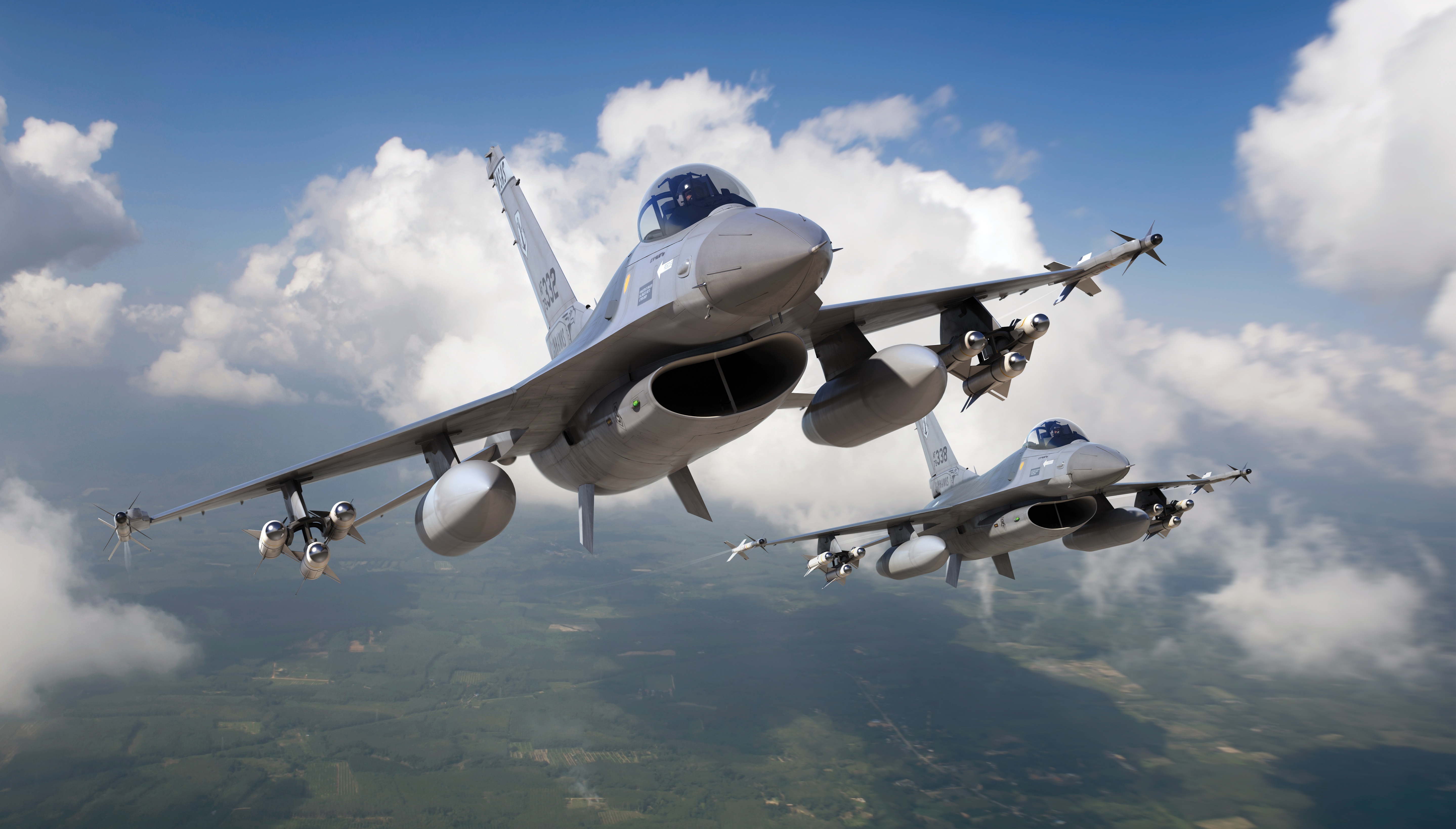 General Dynamics F-16 Fighting Falcons in flight HD Wallpaper
