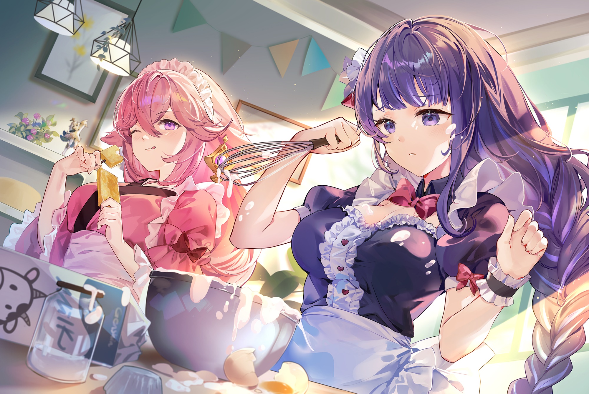Yae Miko and Raiden Shogun from Genshin Impact baking HD Wallpaper