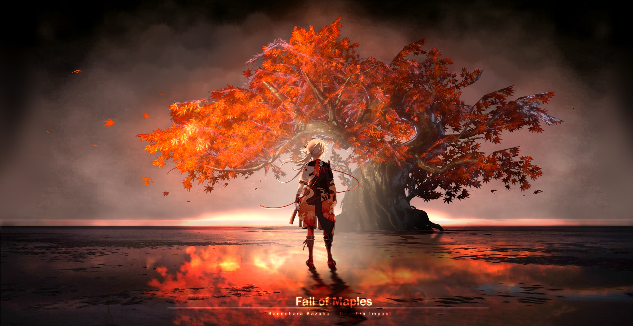 Kaedehara Kazuha from Genshin Impact under a maple tree HD Wallpaper