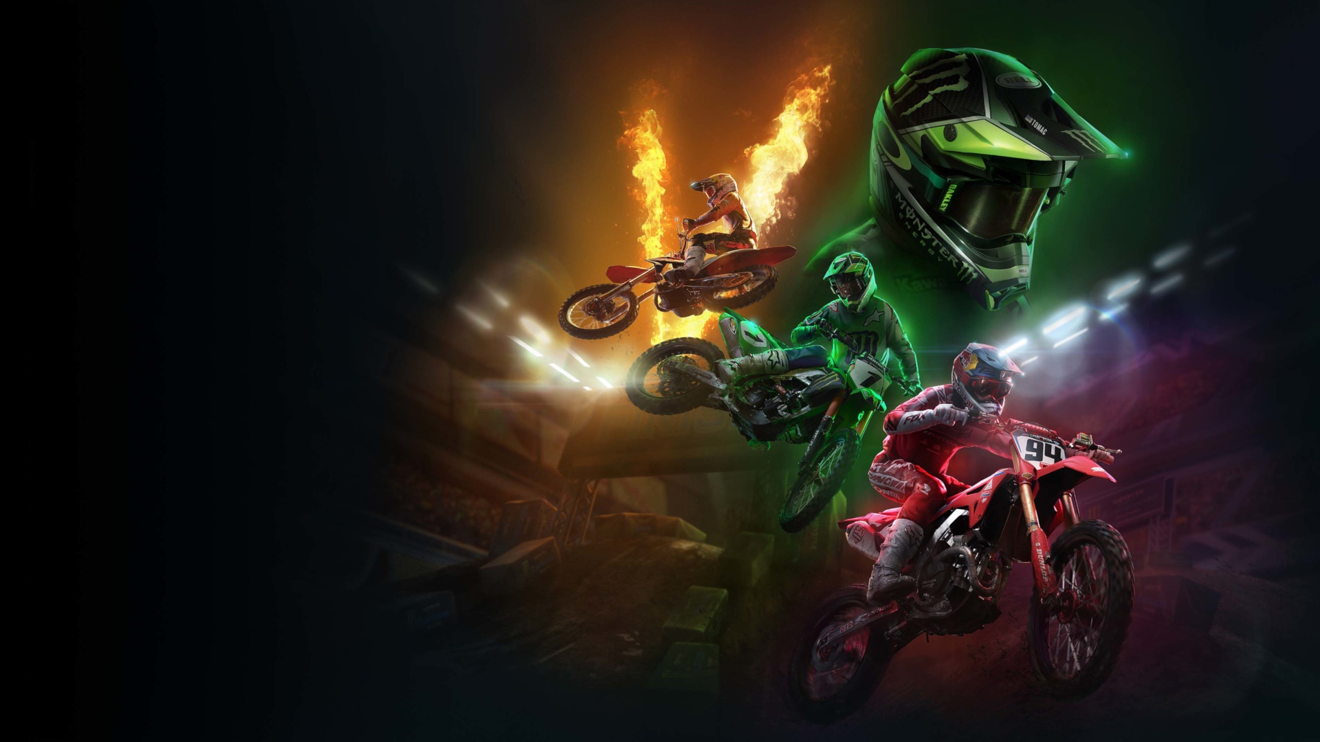 Monster Energy Supercross 5 Motocross Riders Helmet HD Wallpaper