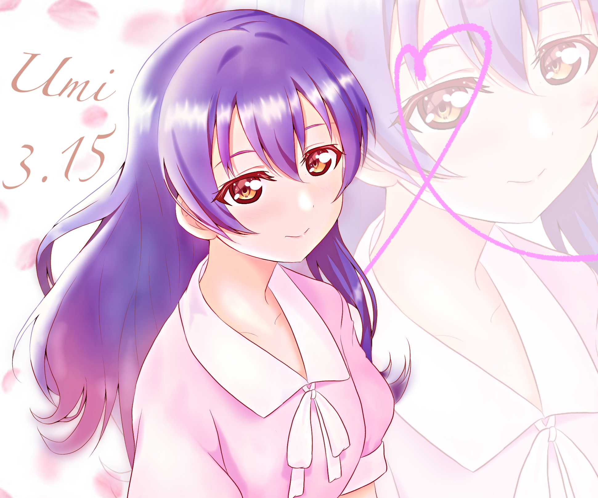 Umi Sonoda from Love Live! with cherry blossoms HD Wallpaper