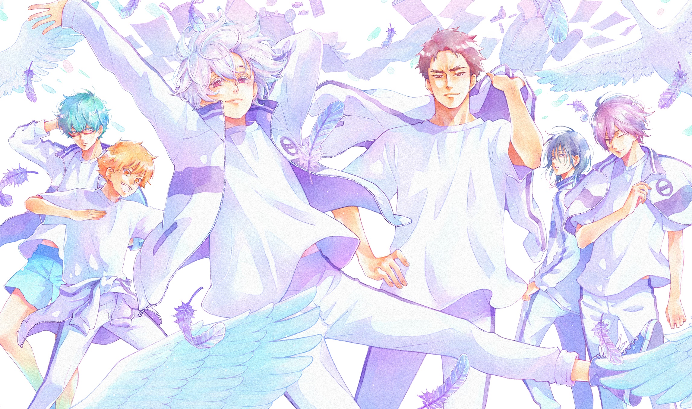 Bakuten!! characters with swans and feathers HD Wallpaper