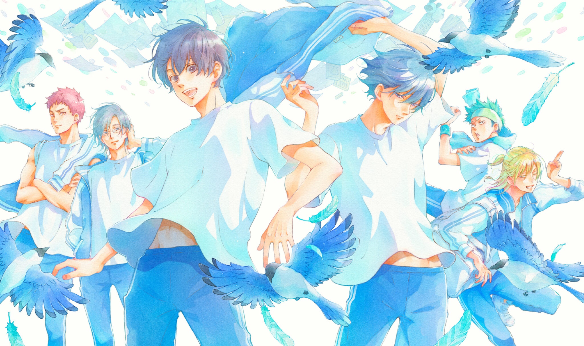 Bakuten!! Shotaro Futaba and Ryoya Misato with bluebirds HD Wallpaper