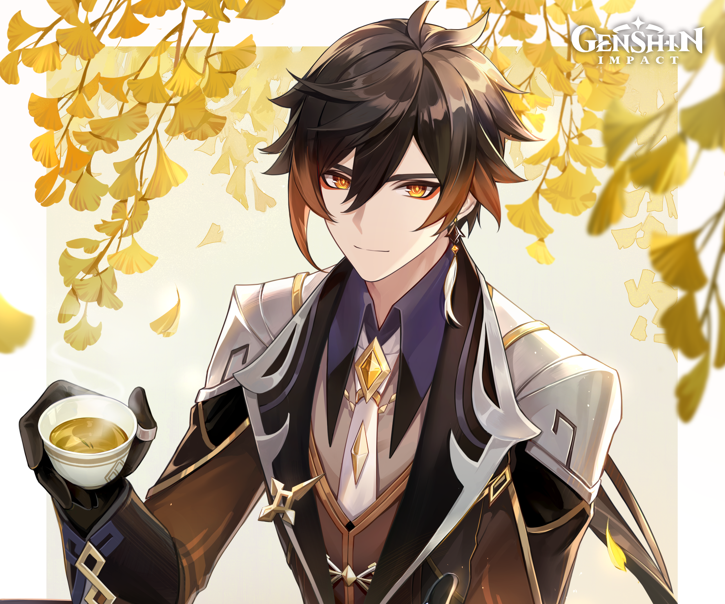 Zhongli from Genshin Impact holding a cup HD Wallpaper