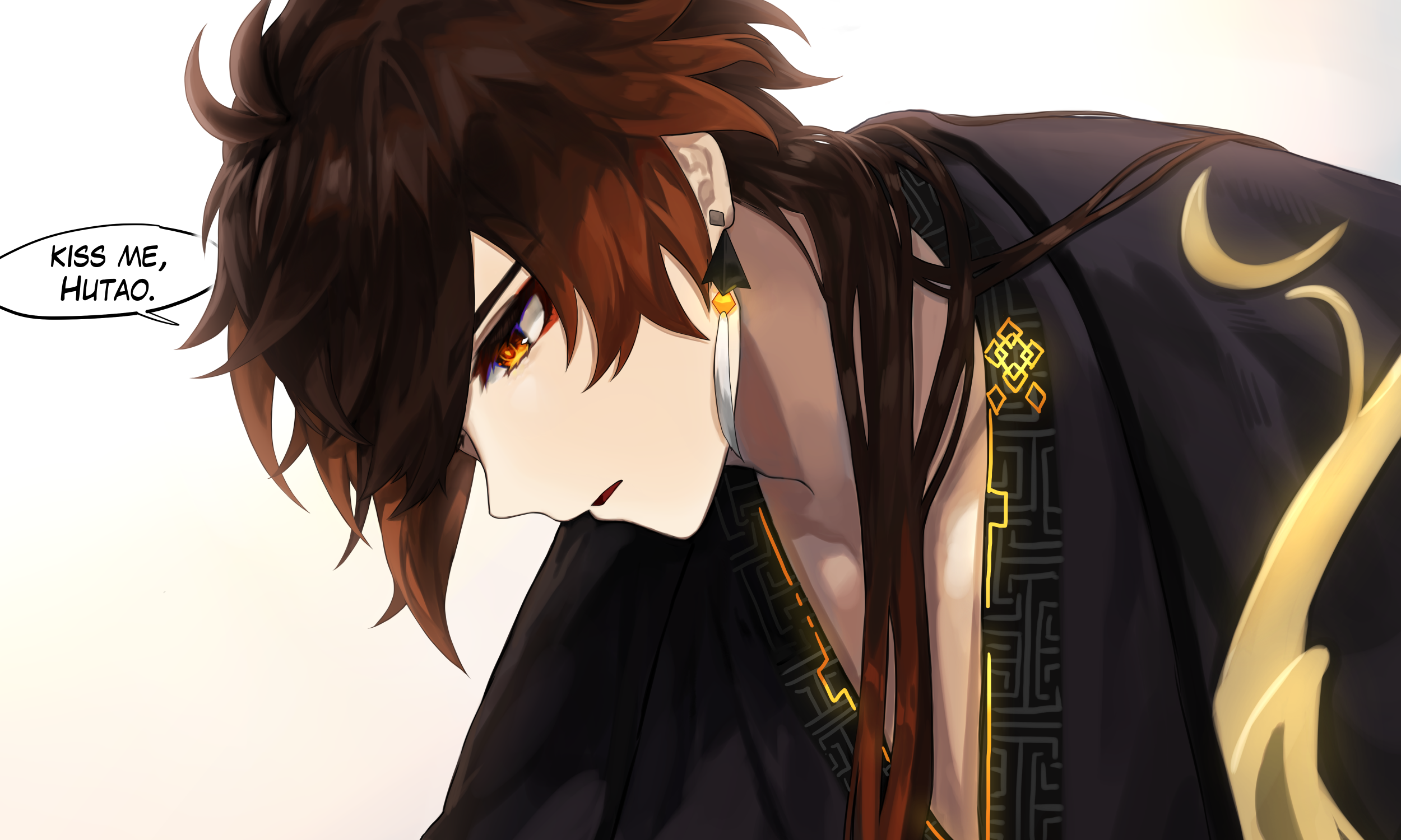 Zhongli from Genshin Impact with text bubble HD Wallpaper