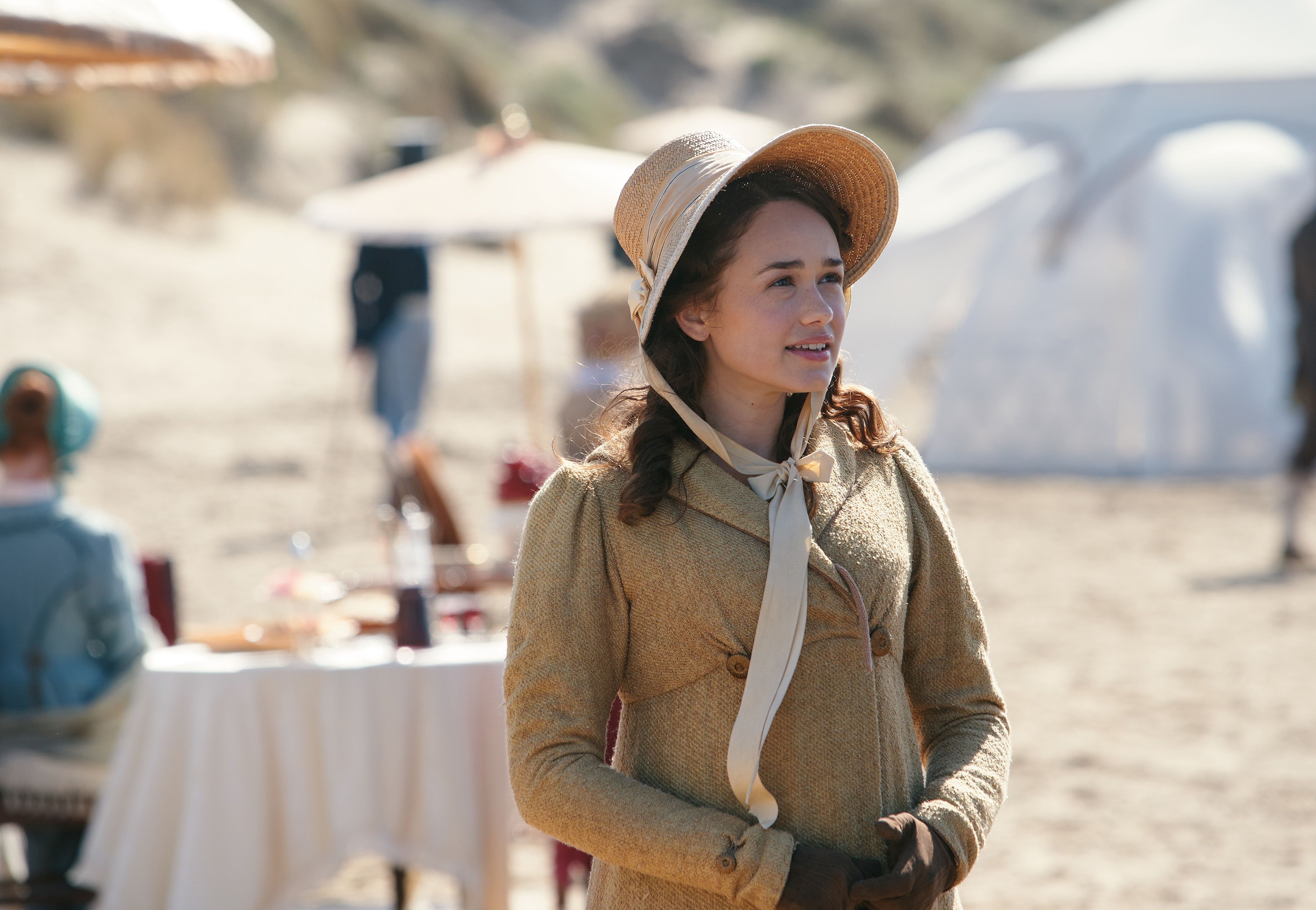 Woman in straw hat on a beach HD Wallpaper
