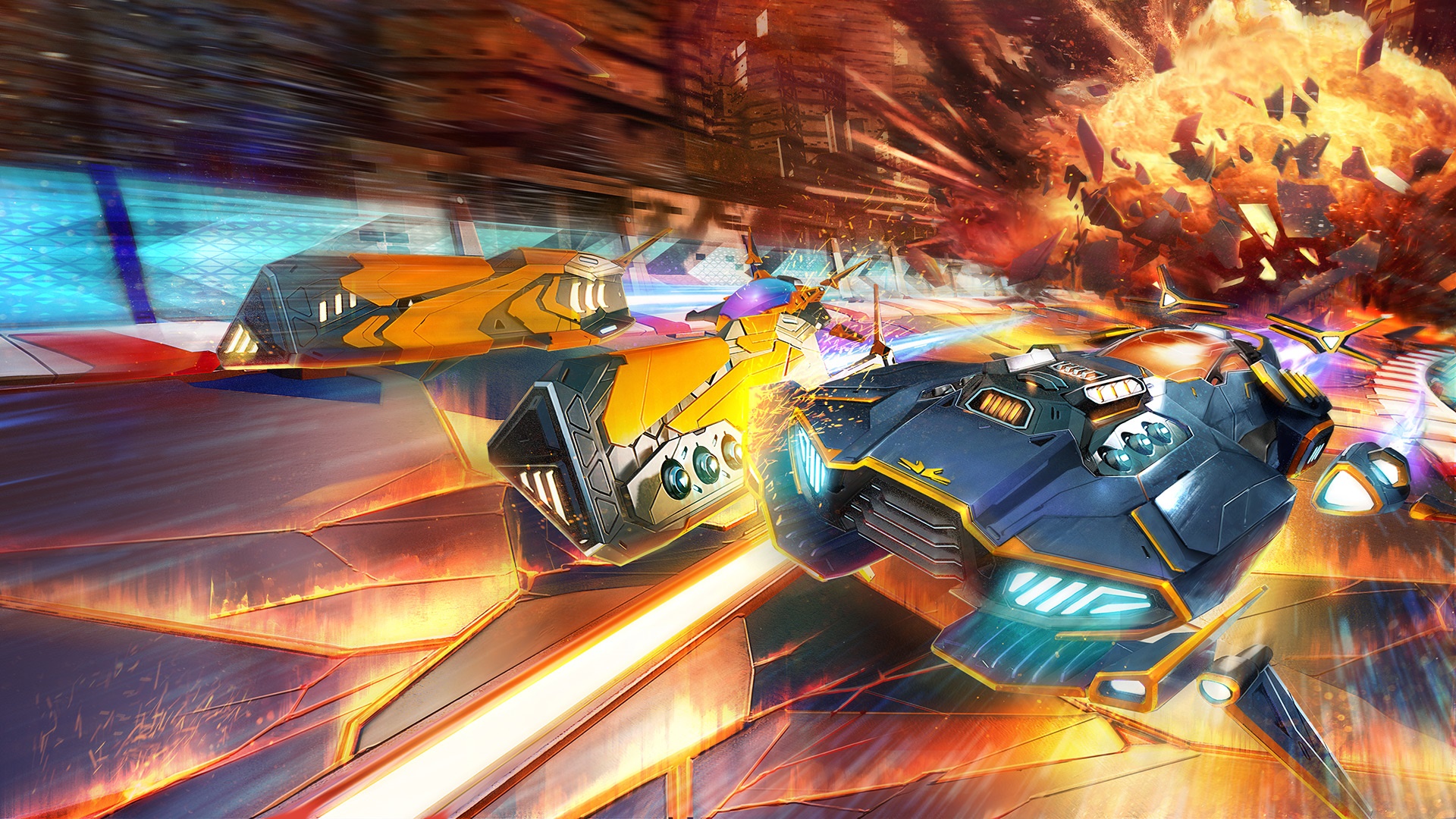 Redout 2 futuristic racing vehicles in explosion HD Wallpaper