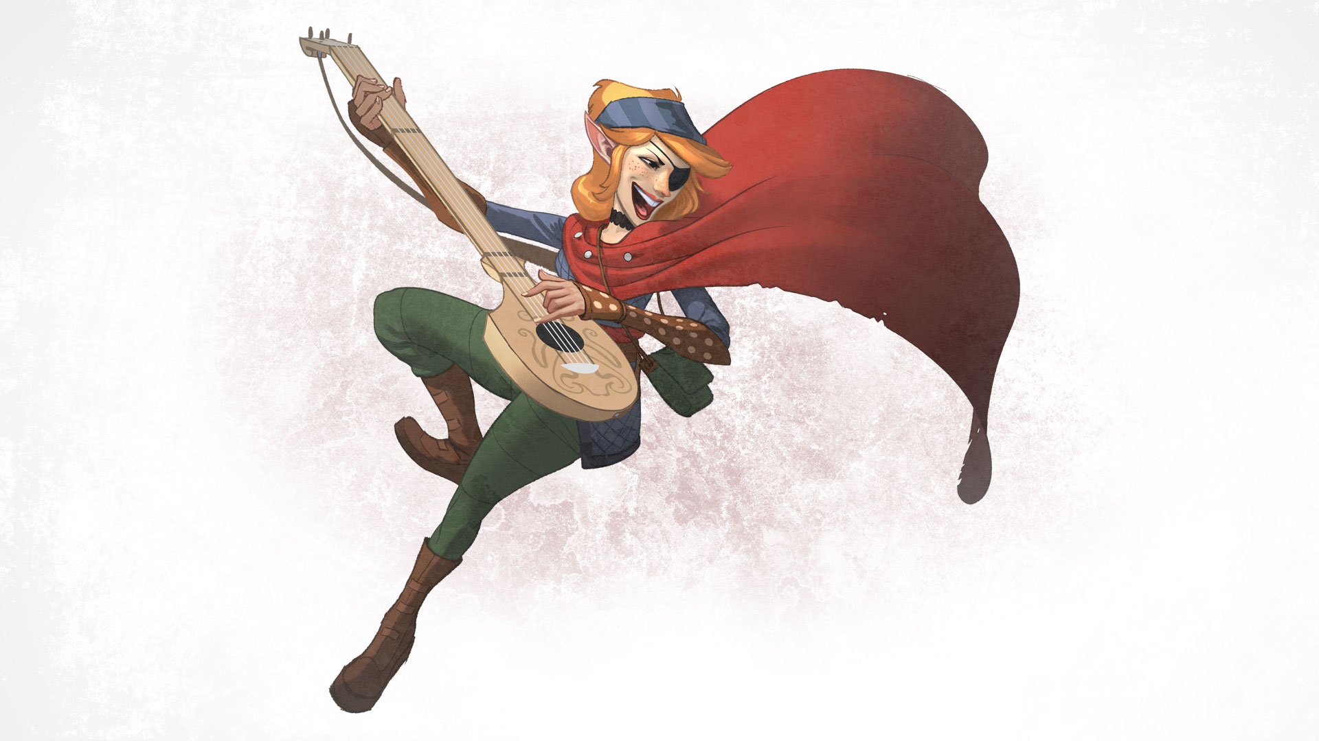Calliope playing a lute with a red cape HD Wallpaper