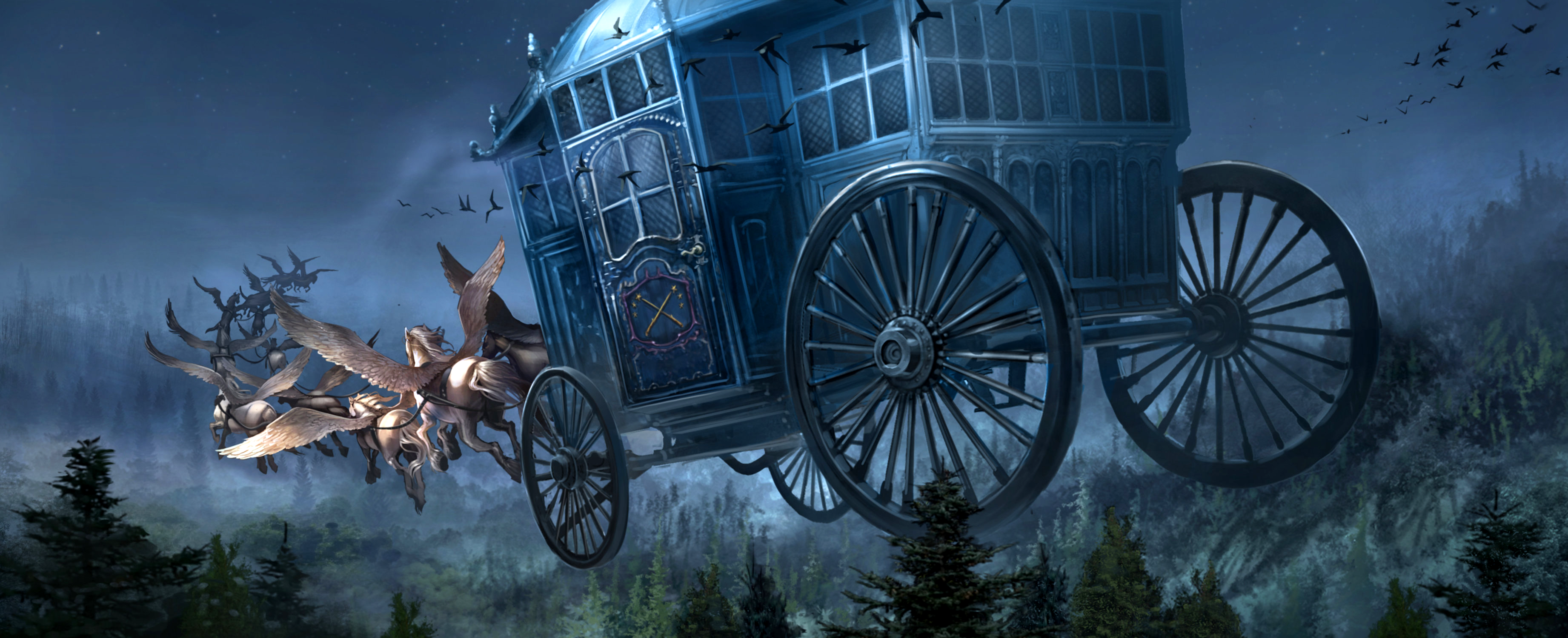 The Beauxbatons Carriage pulled by Pegasi HD Wallpaper