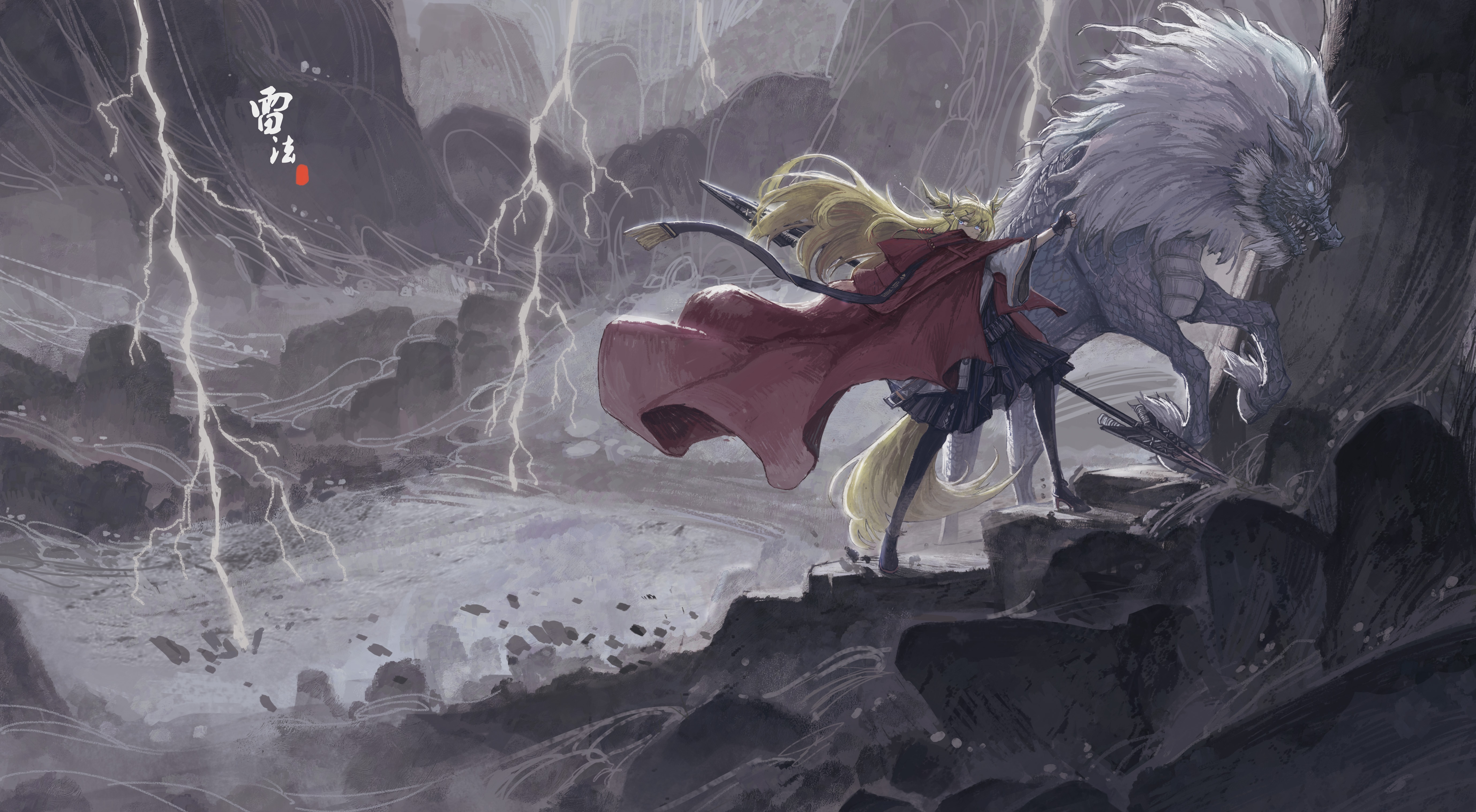 Leizi from Arknights in a stormy landscape HD Wallpaper