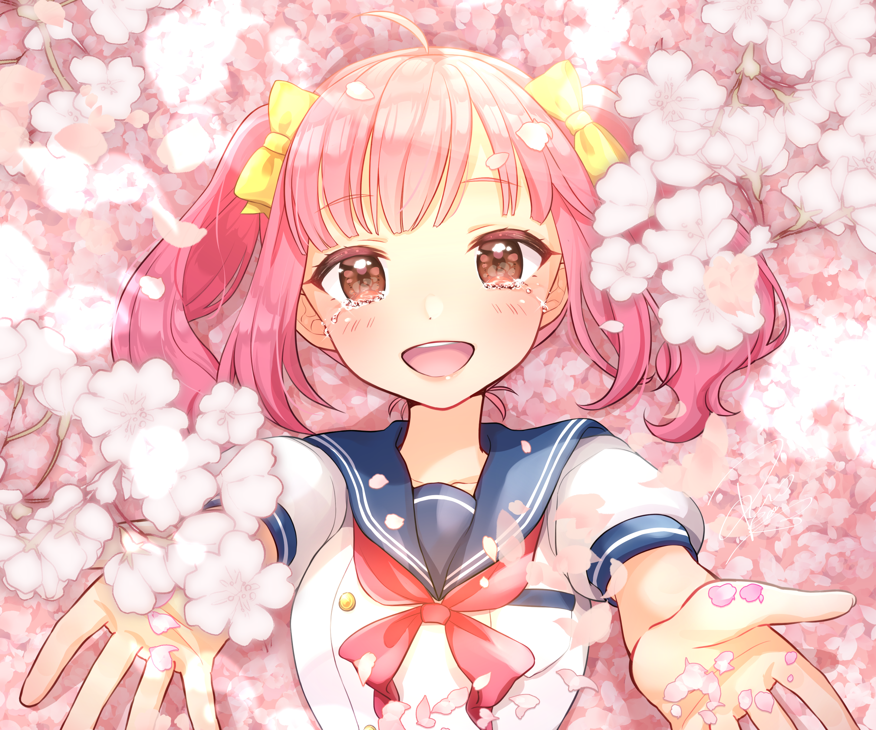 Achikita Chinami from Nijisanji surrounded by cherry blossoms HD Wallpaper