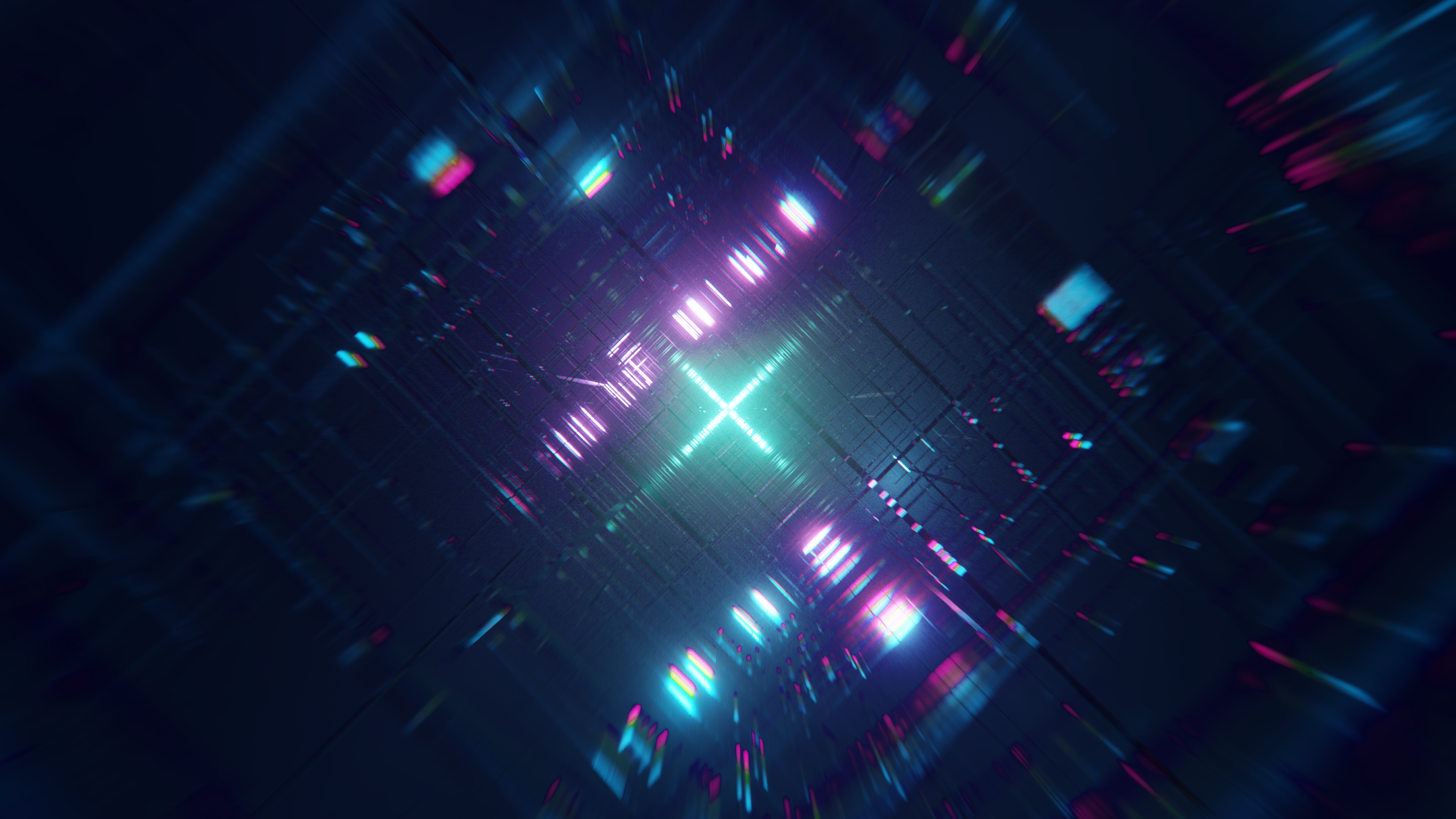 Abstract digital tunnel with neon lights HD Wallpaper