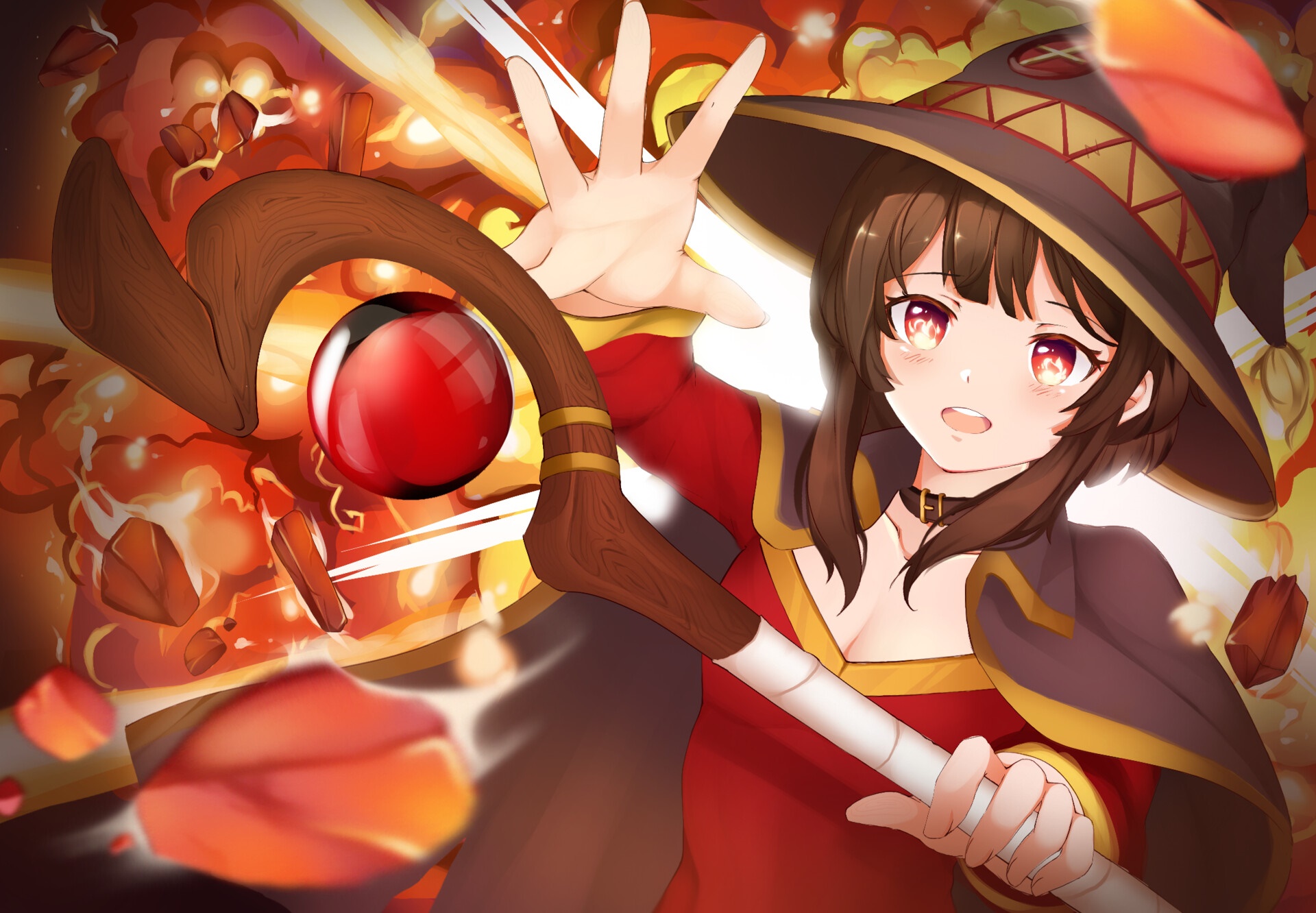 Megumin from KonoSuba casting a spell HD Wallpaper