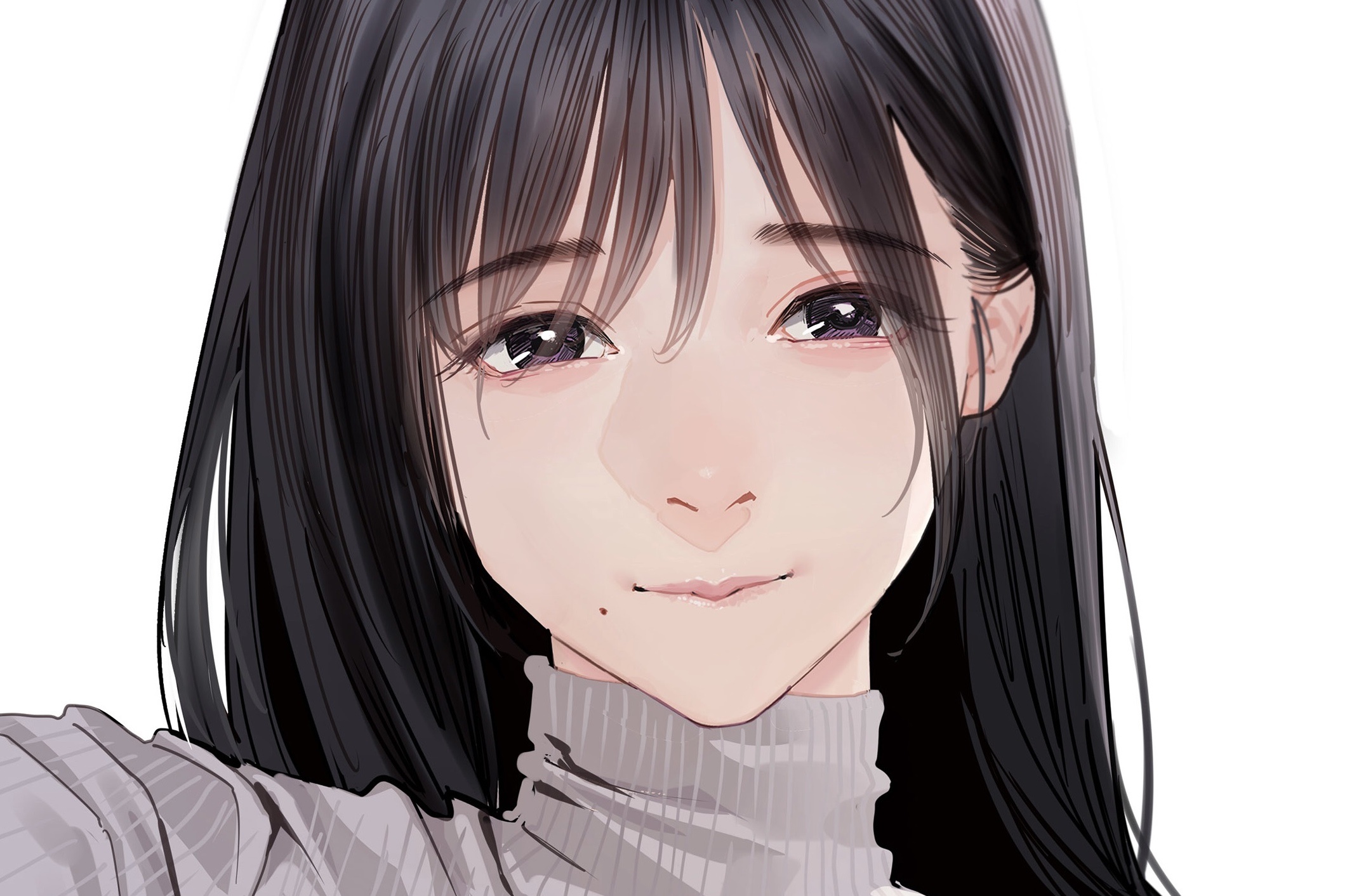 Girl with Black Hair Wearing a Turtleneck HD Wallpaper