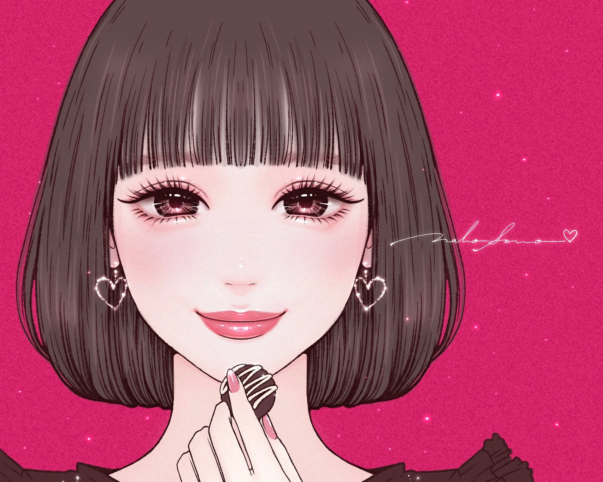 Girl with brown bob haircut holding a chocolate HD Wallpaper