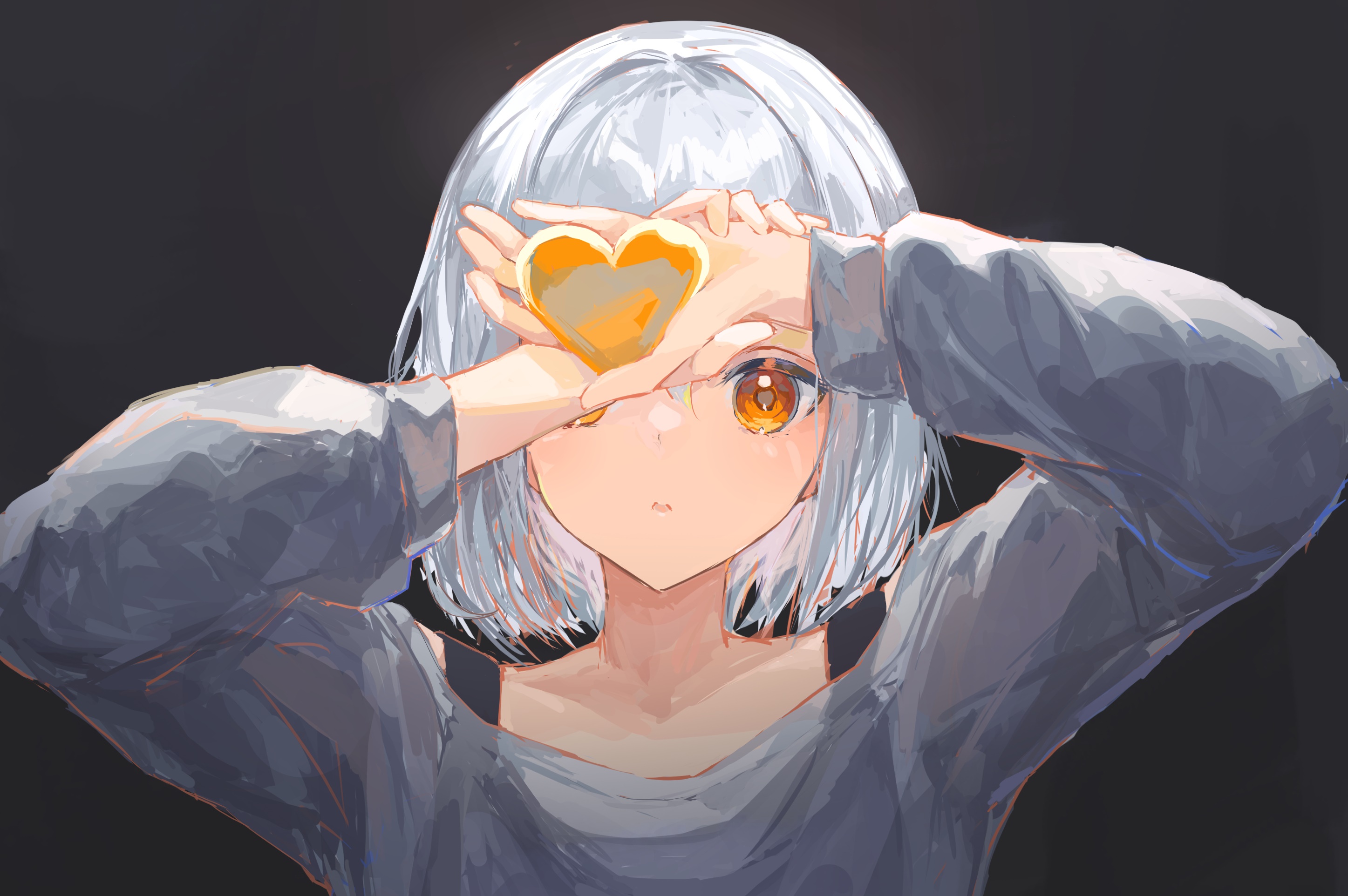 Girl with orange eyes holding a heart HD Wallpaper