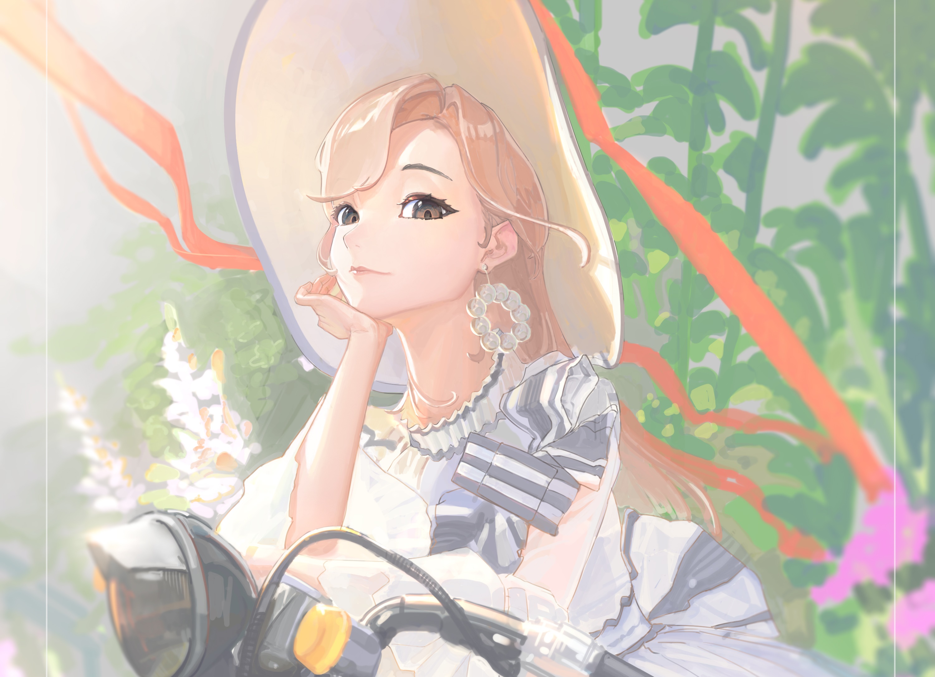Girl with a hat on a motorcycle HD Wallpaper