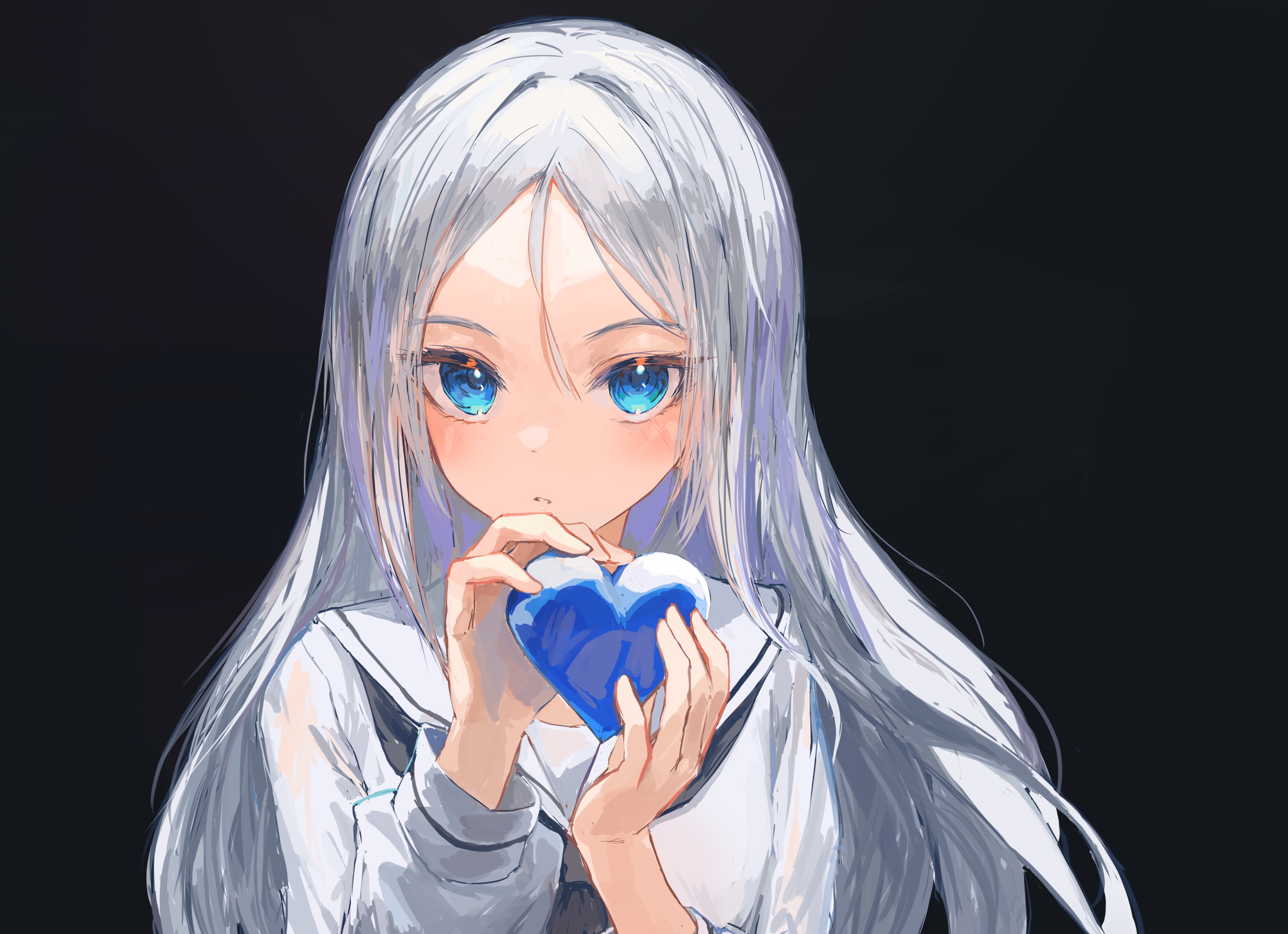 Girl with Blue Eyes Holding a Blue Heart HD Wallpaper