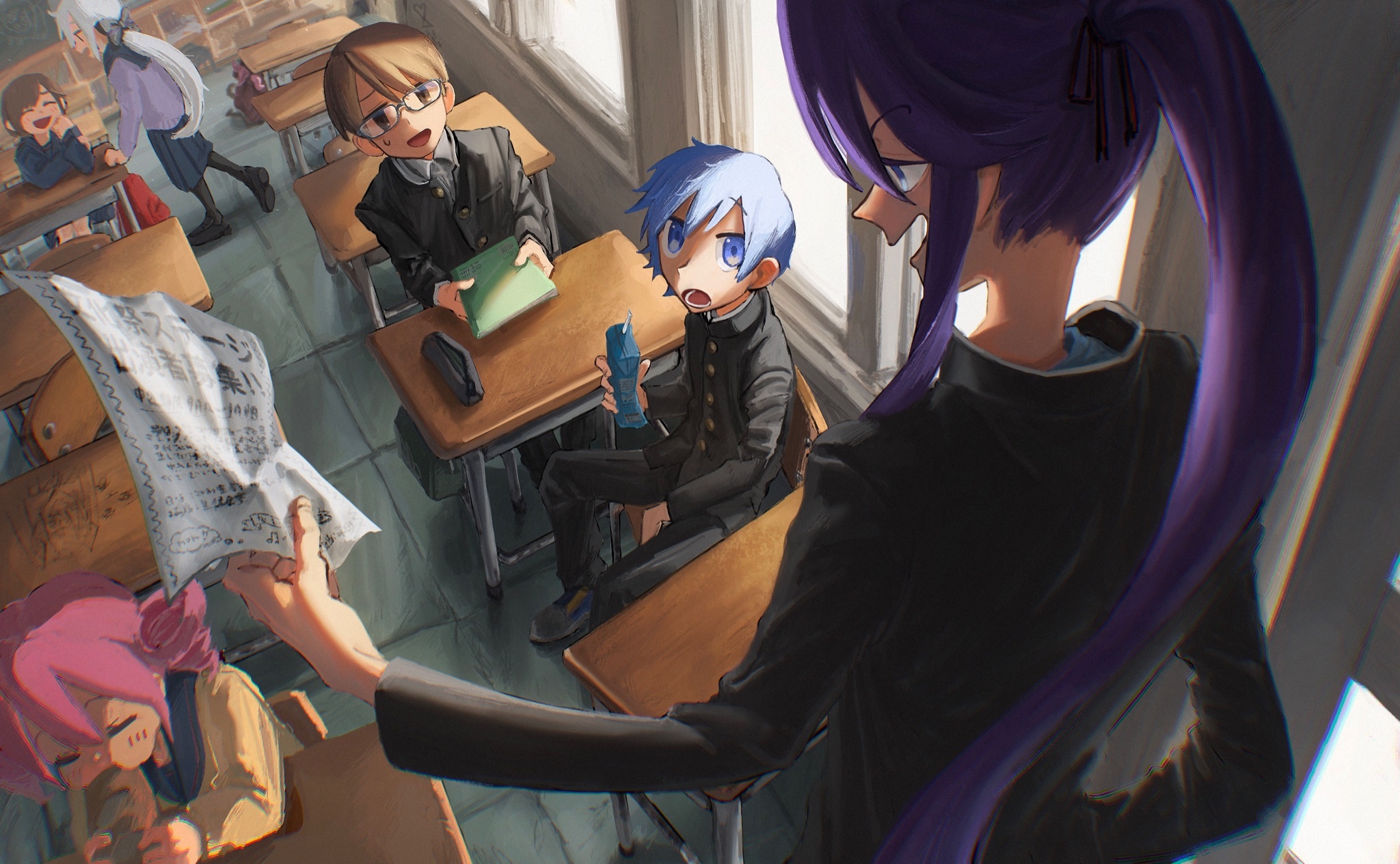 Anime characters in a classroom setting HD Wallpaper