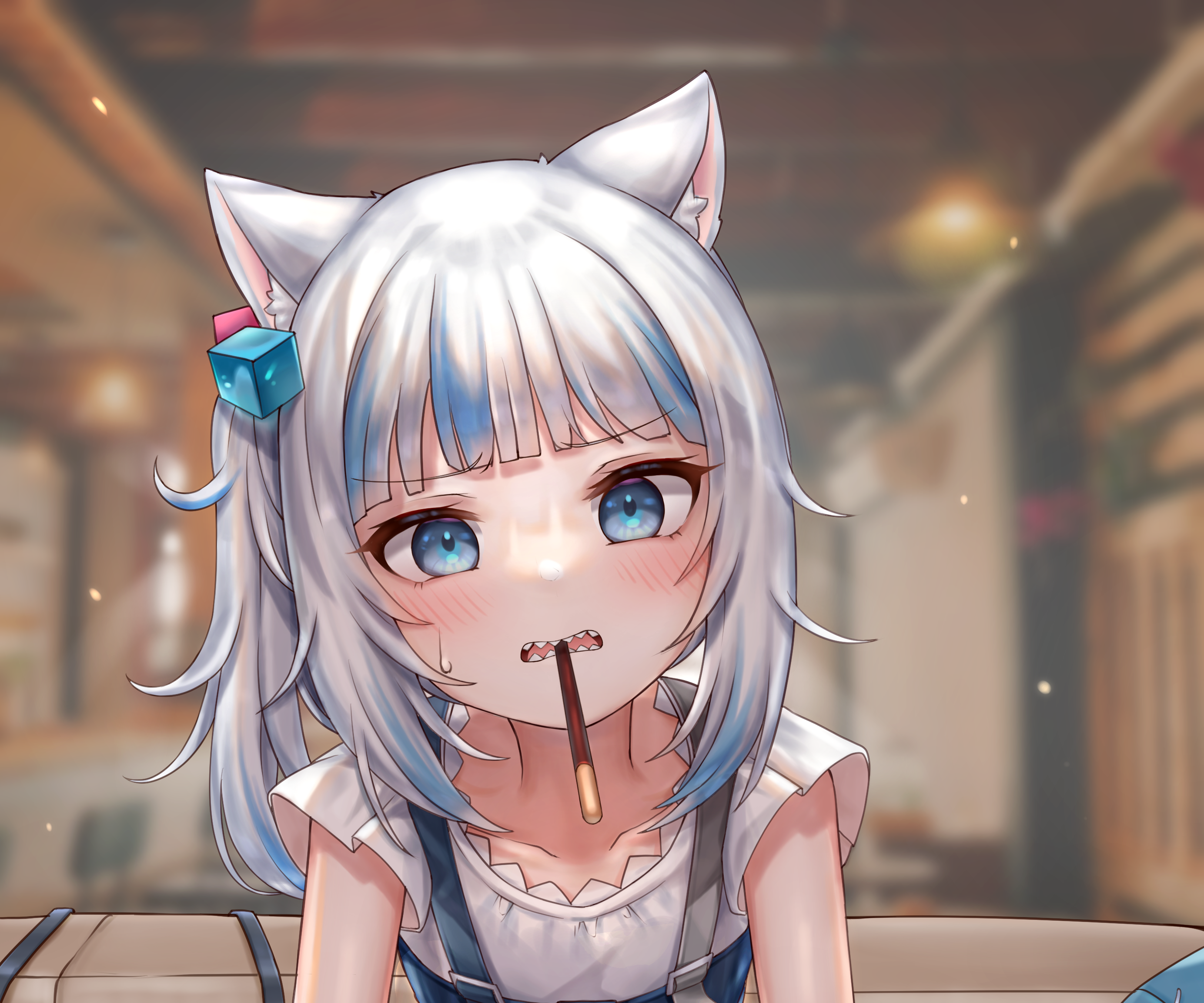Gawr Gura from Hololive eating Pocky HD Wallpaper